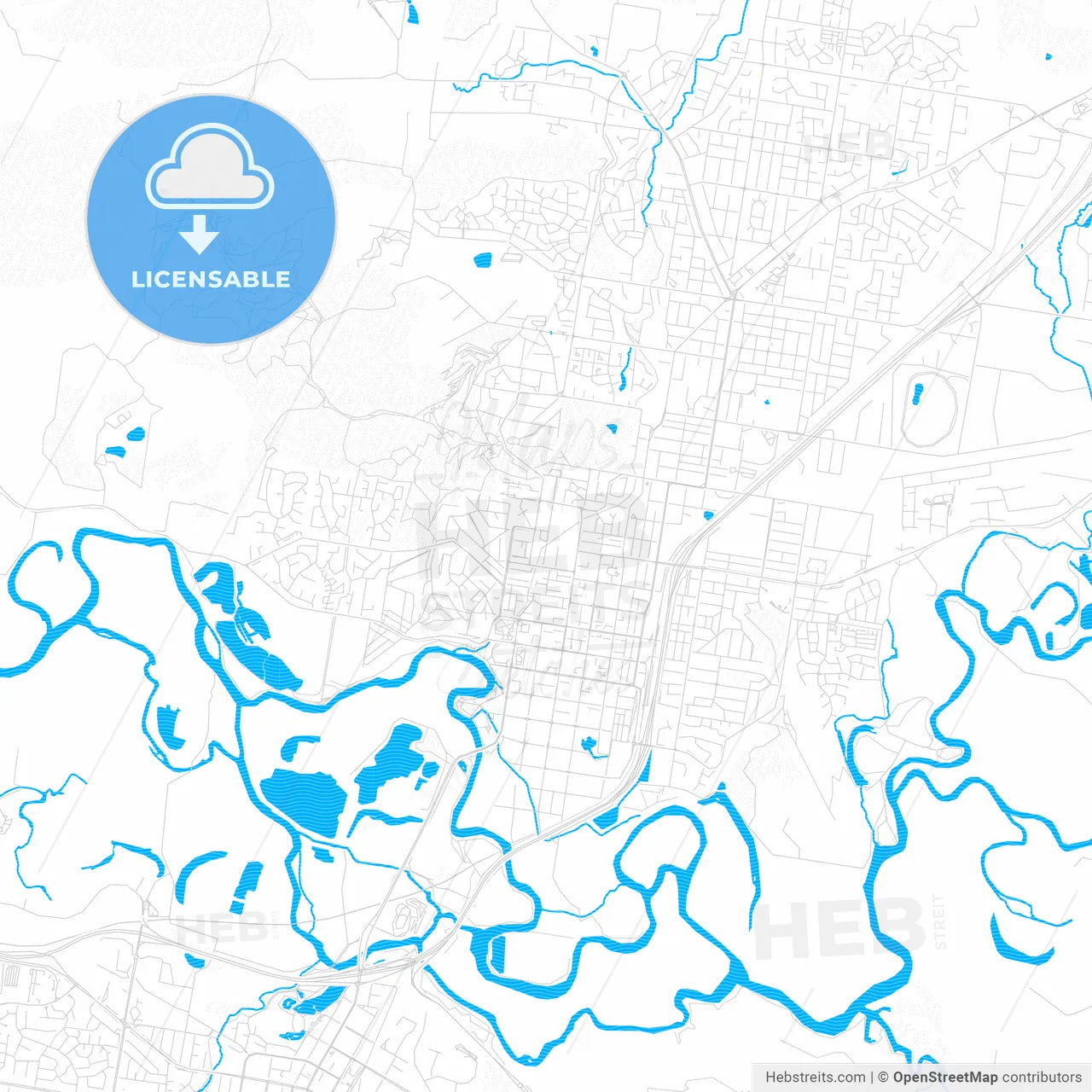 Albury–Wodonga, Australia PDF vector map with water in focus