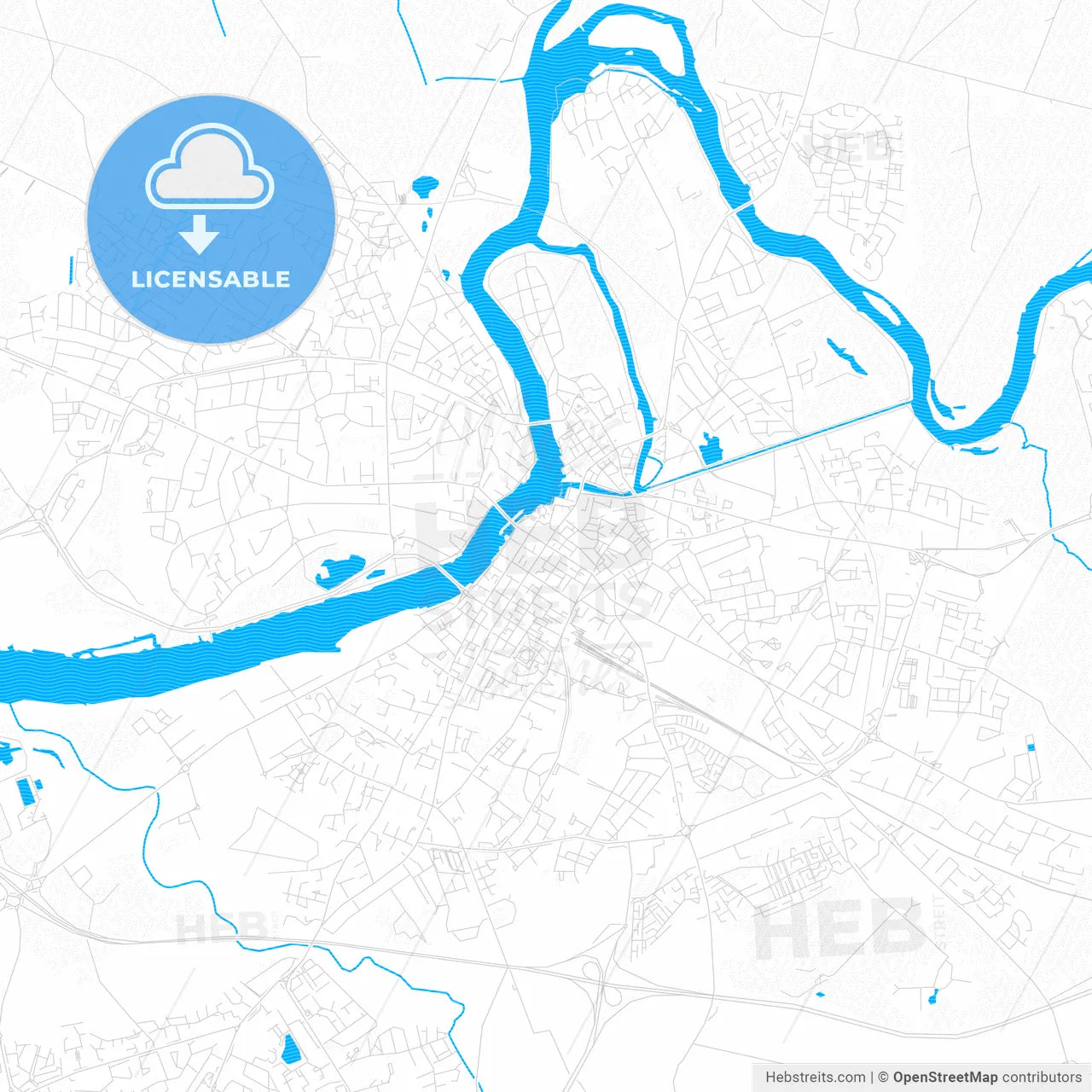 Limerick, Ireland PDF vector map with water in focus