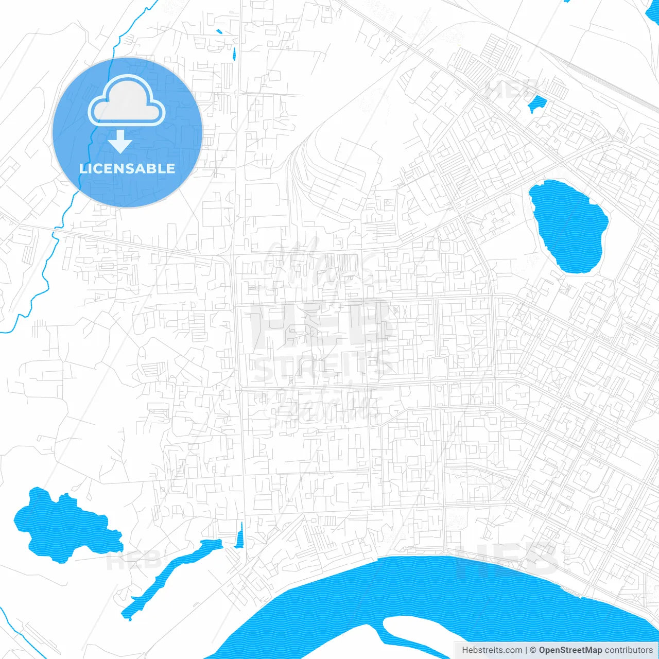 Nizhnevartovsk, Russia PDF vector map with water in focus