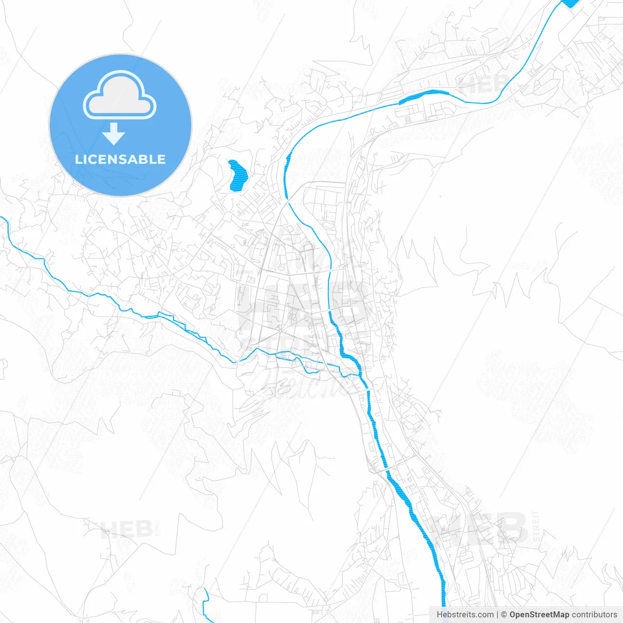 Mostar, Bosnia and Herzegovina PDF vector map with water in focus
