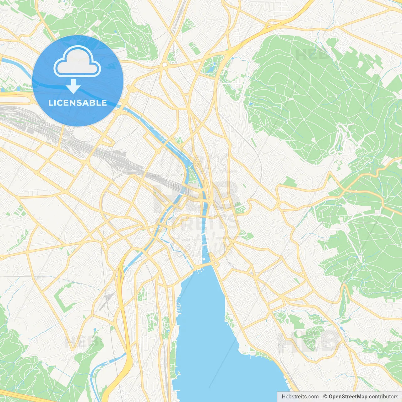 Zurich, Switzerland Vector Map - Classic Colors