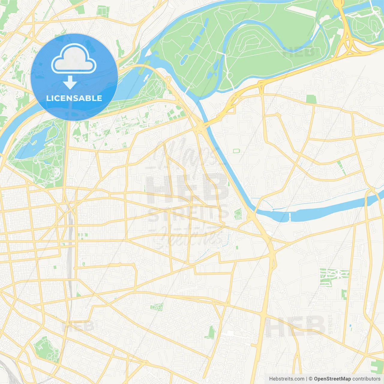 Villeurbanne, France Vector Map - Classic Colors