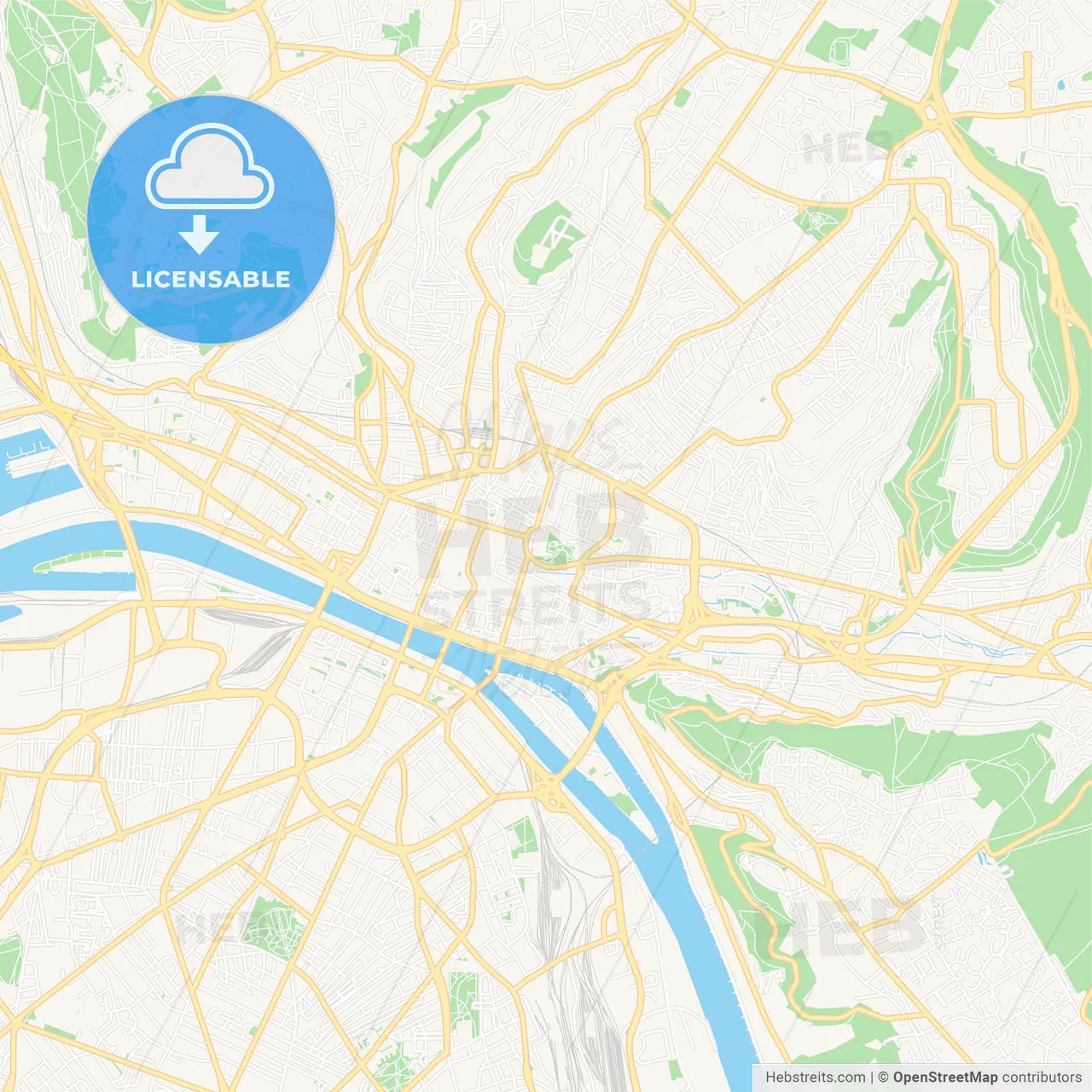 Rouen, France Vector Map - Classic Colors