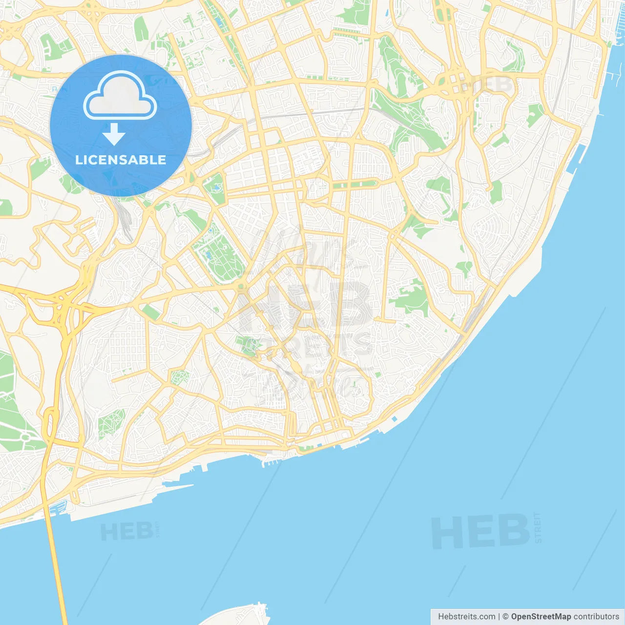 Lisbon, Portugal Vector Map - Classic Colors