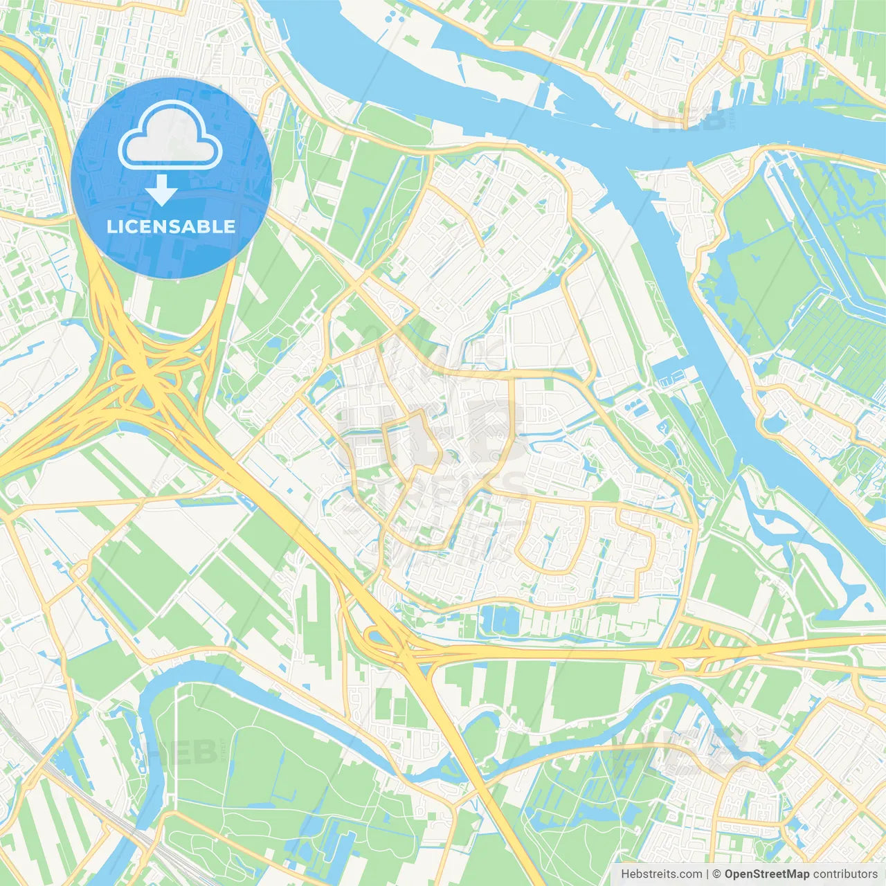 Ridderkerk, Netherlands Vector Map - Classic Colors