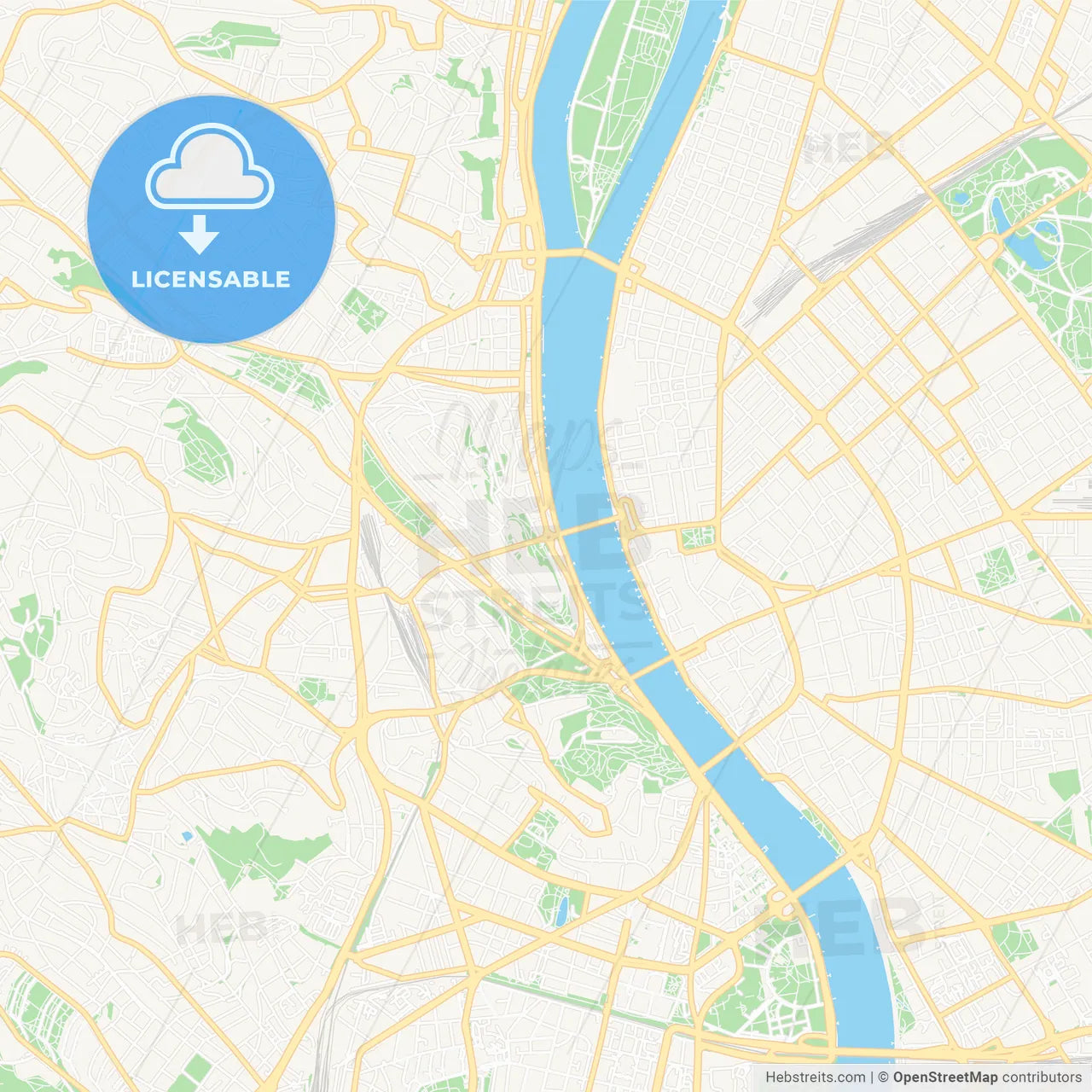 Budapest, Hungary Vector Map - Classic Colors