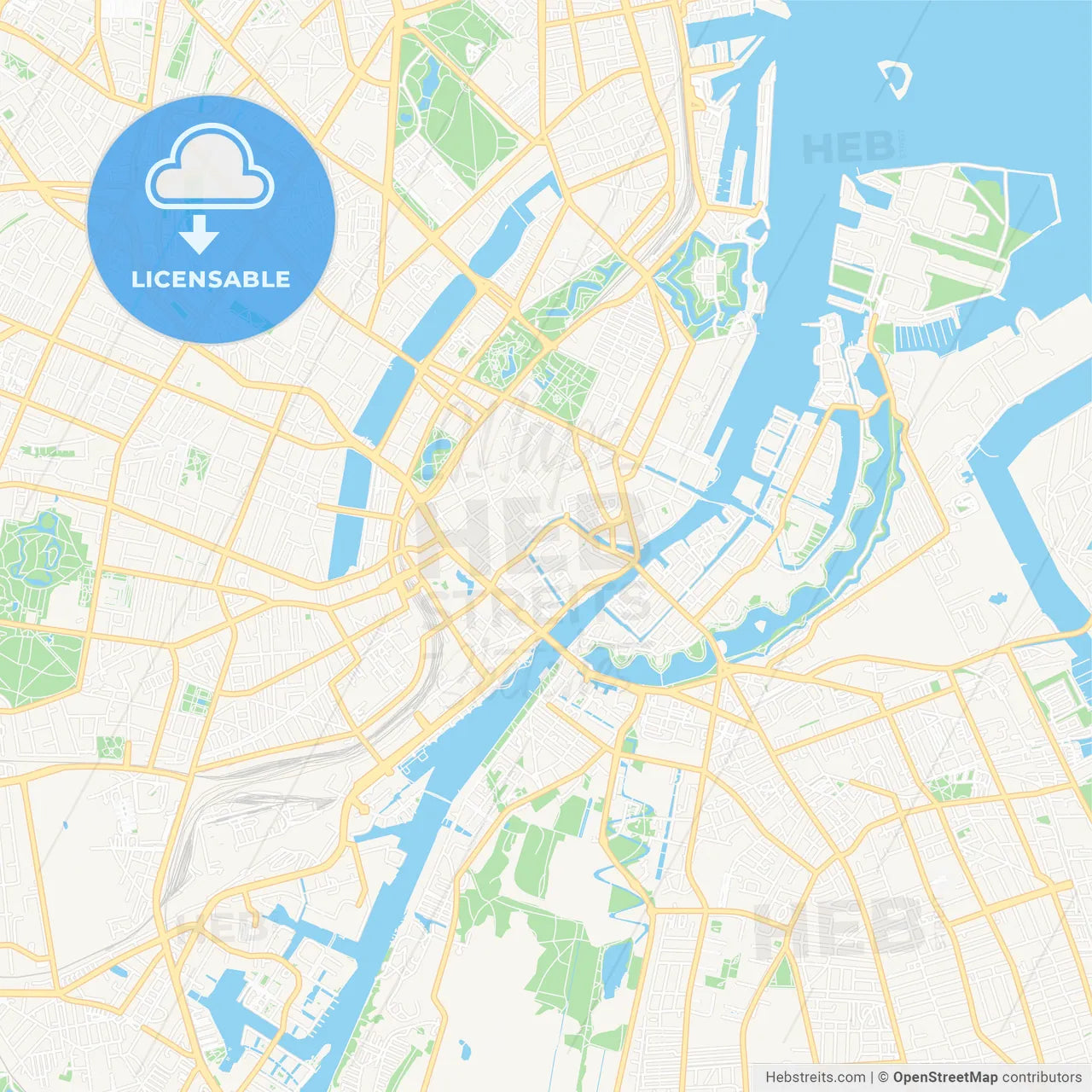 Copenhagen, Denmark Vector Map - Classic Colors