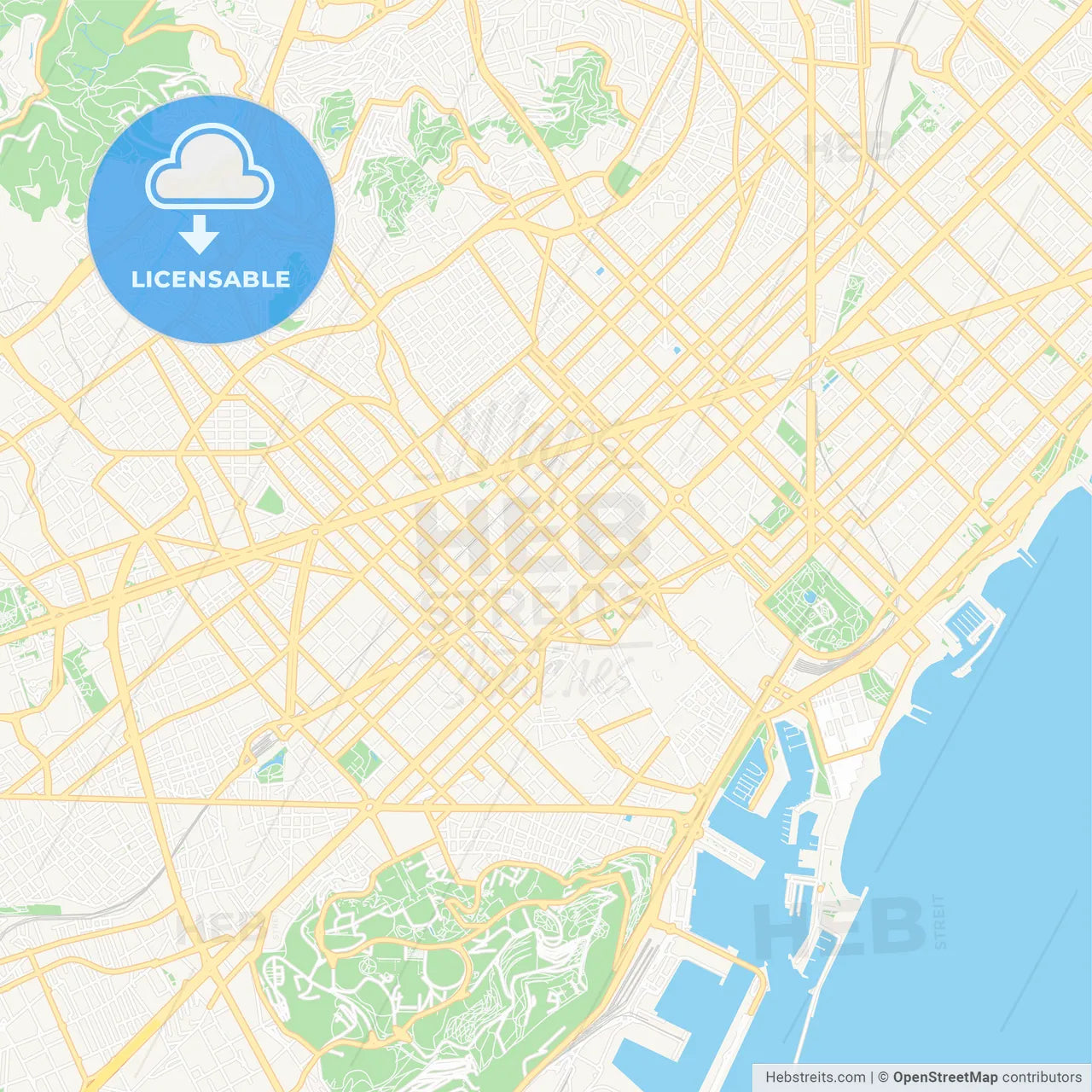 Eixample, Spain Vector Map - Classic Colors