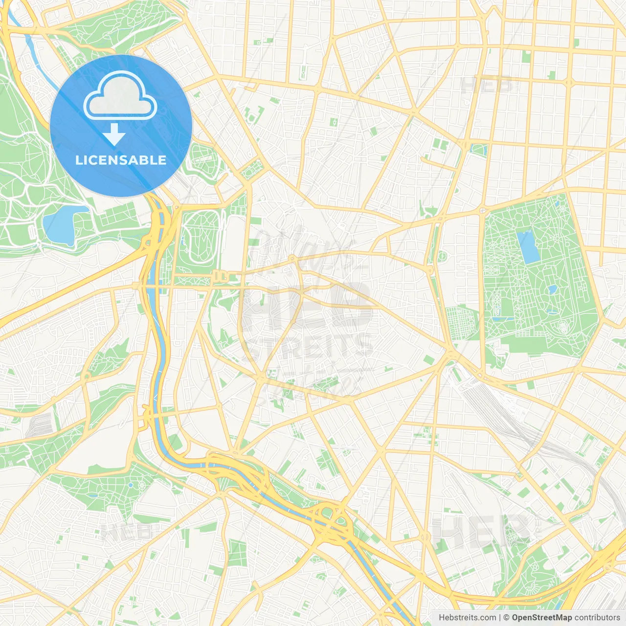 City Center, Spain Vector Map - Classic Colors