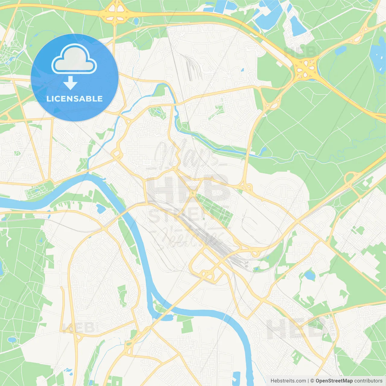 Hanau, Germany Vector Map - Classic Colors