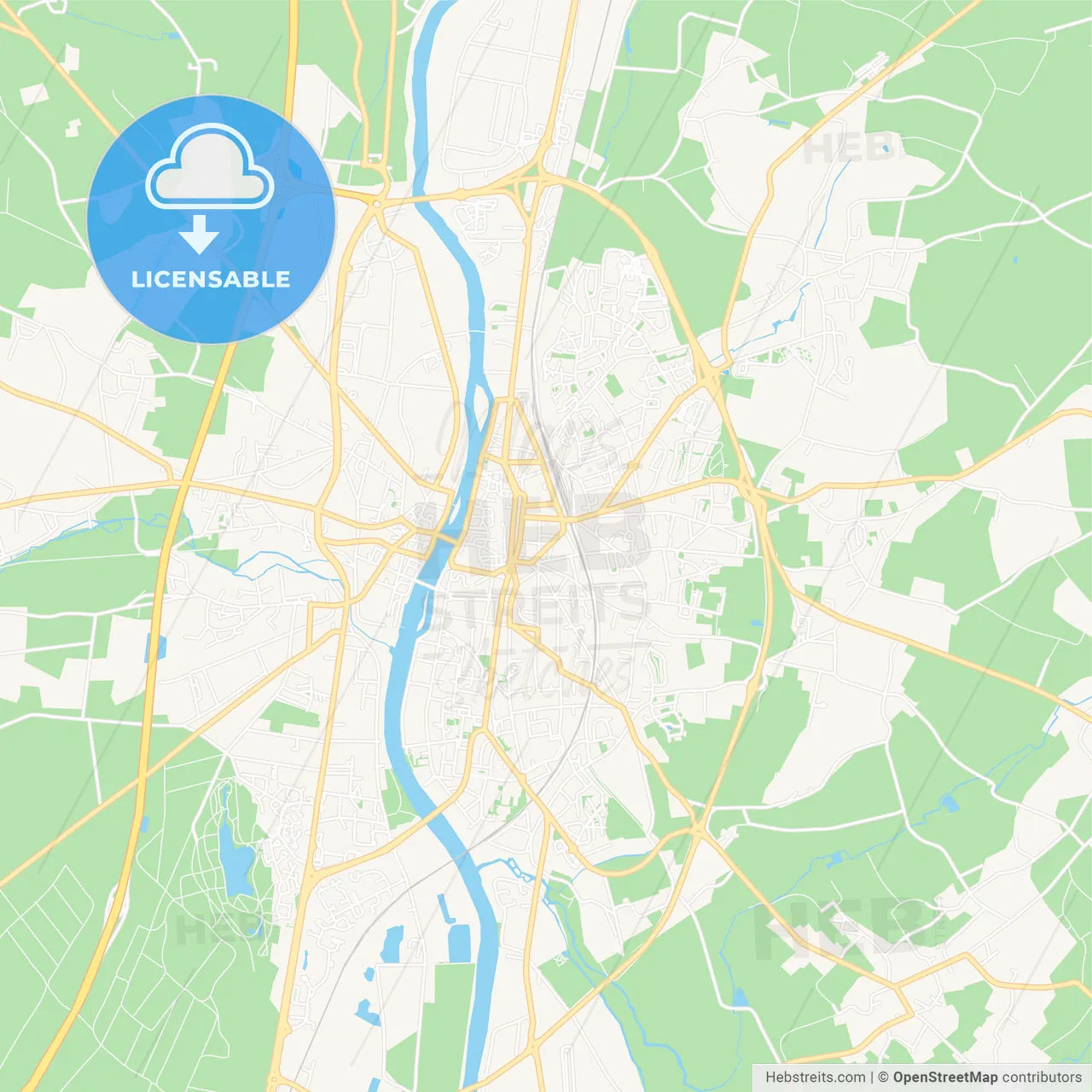 Chatellerault, France Vector Map - Classic Colors