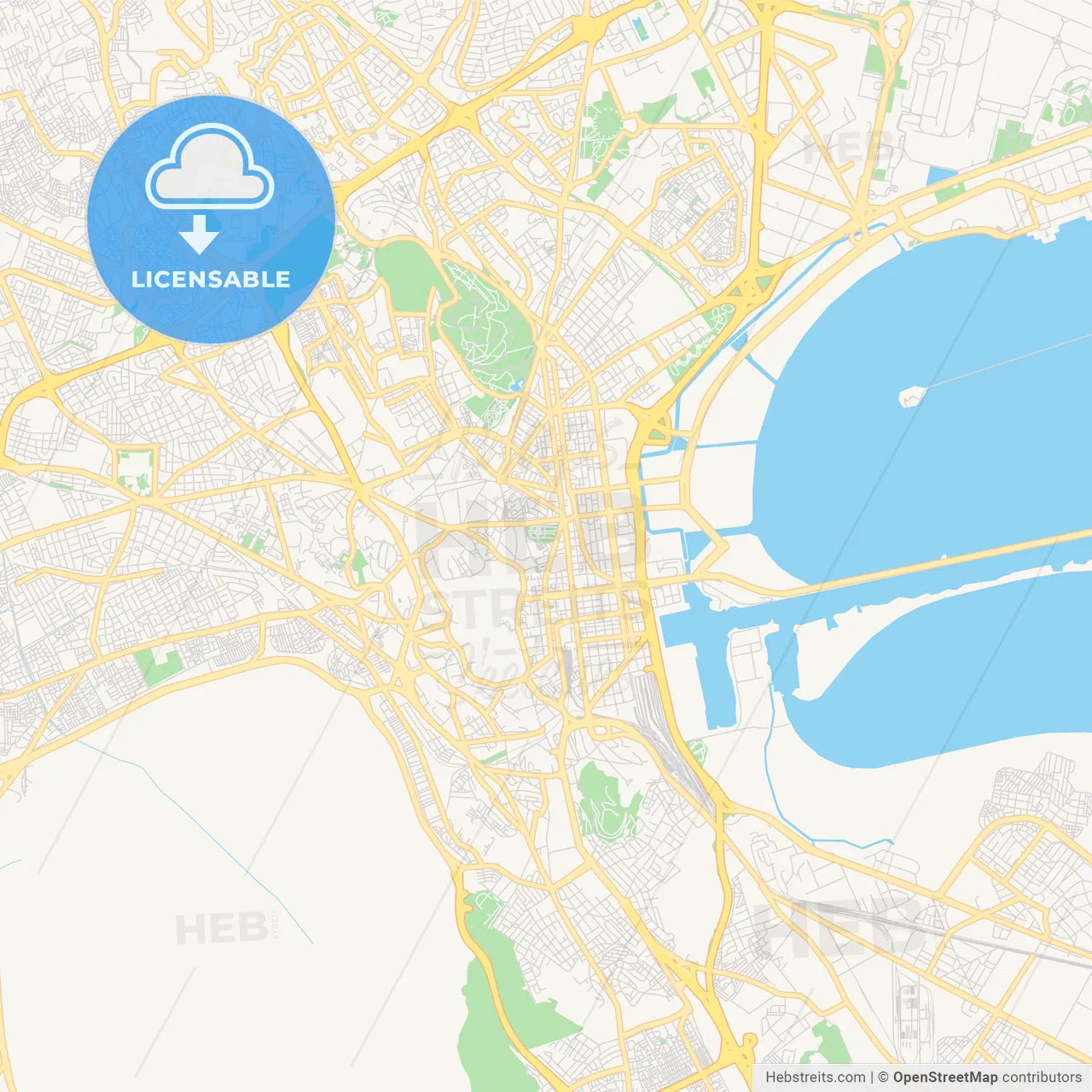 Printable street map of Tunis, Tunisia