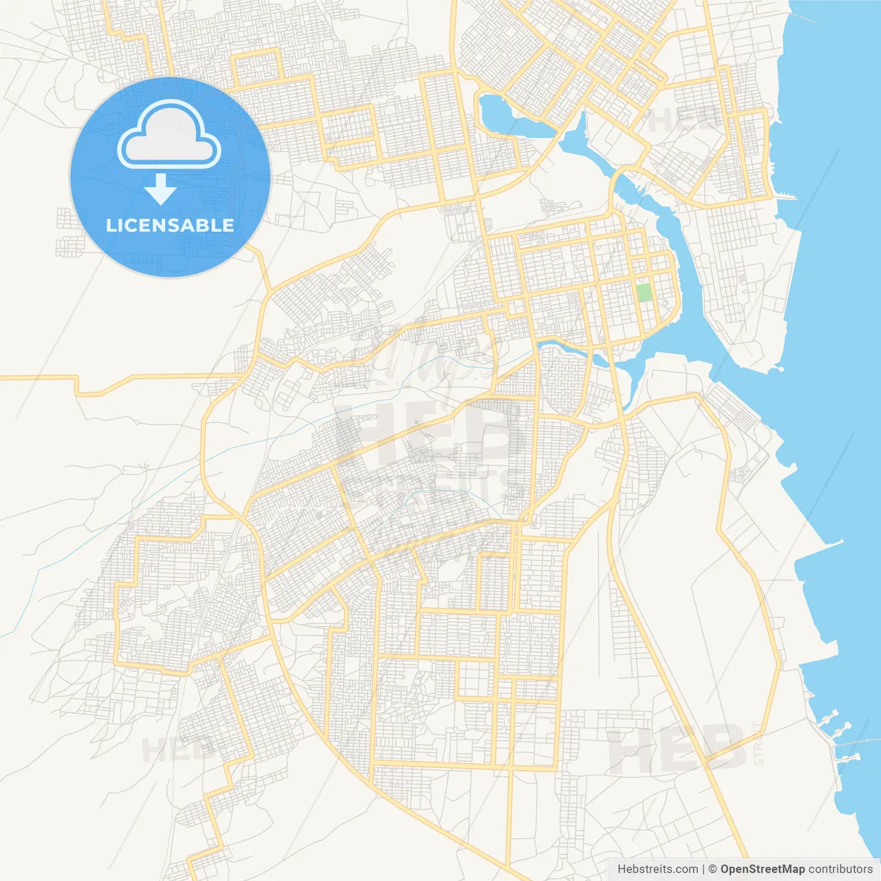 Printable street map of Port Sudan, Sudan
