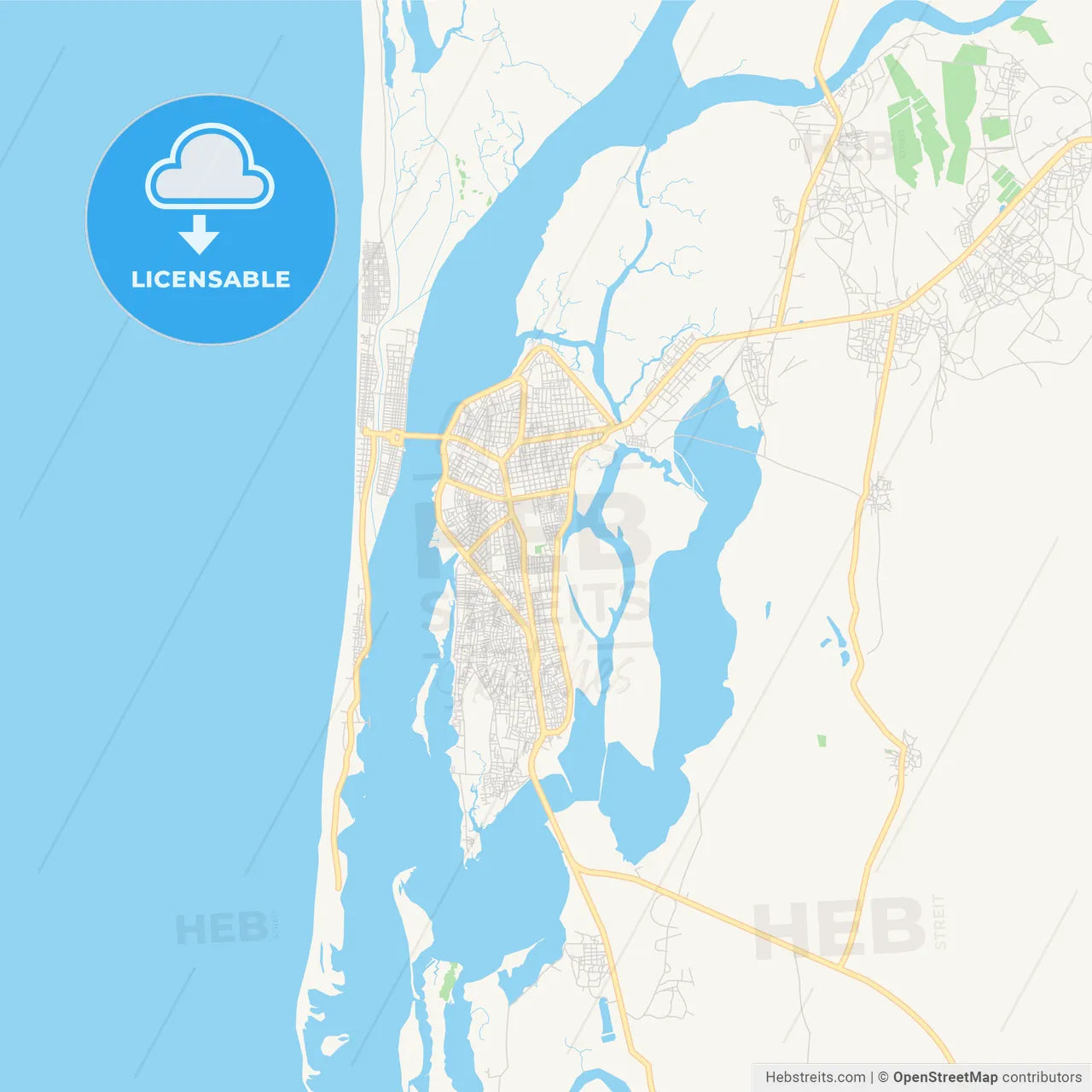 Printable street map of Saint-Louis, Senegal