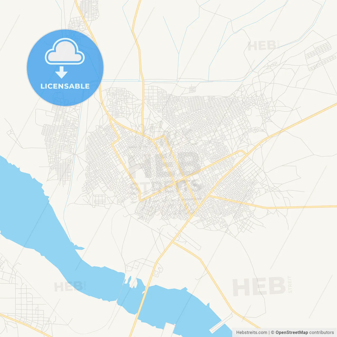 Printable street map of Rabak, Sudan