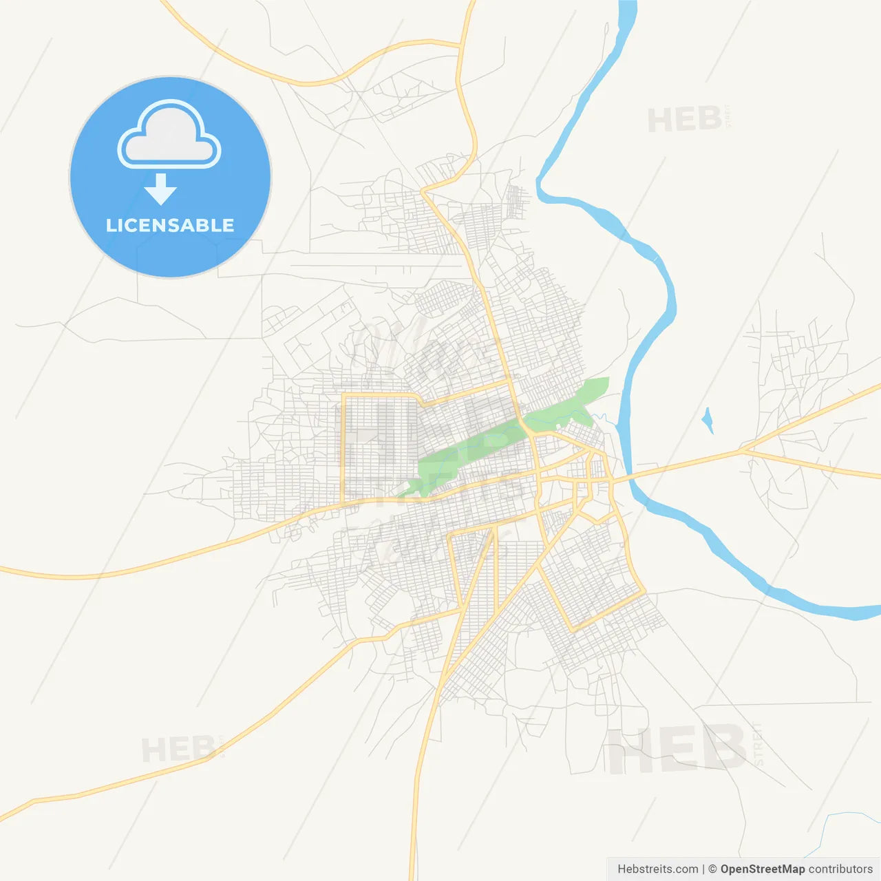 Printable street map of Wau, South Sudan
