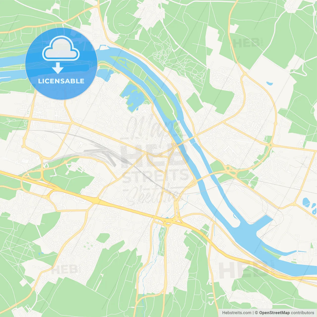 Mantes-la-Jolie, France Vector Map - Classic Colors