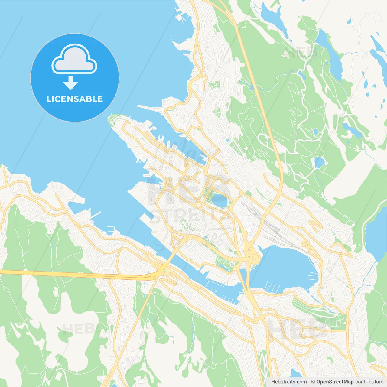 Bergen, Norway Vector Map - Classic Colors