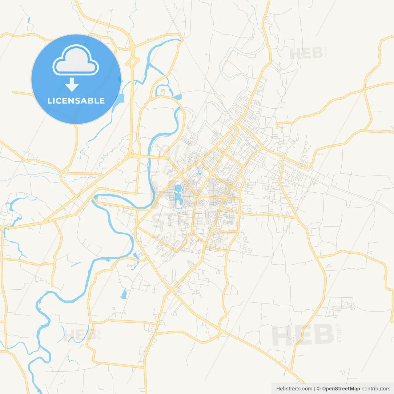 Printable street map of Yala, Thailand