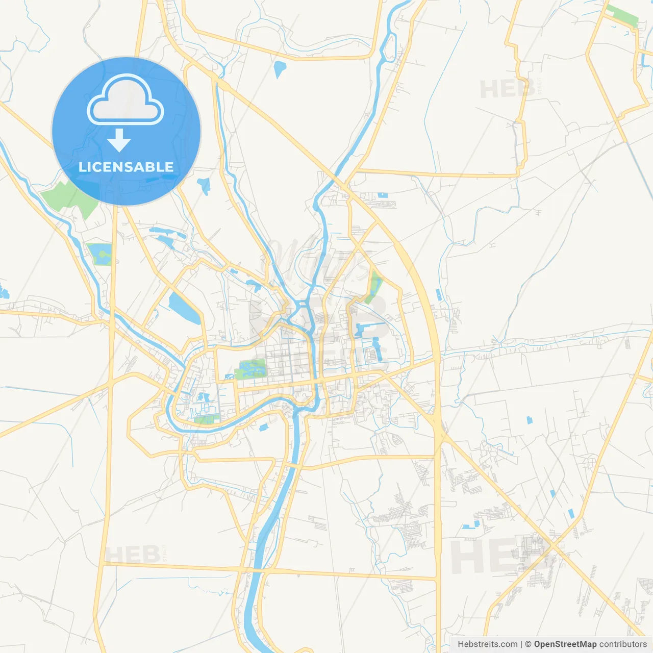Printable street map of Phra Nakhon Si Ayutthaya, Thailand
