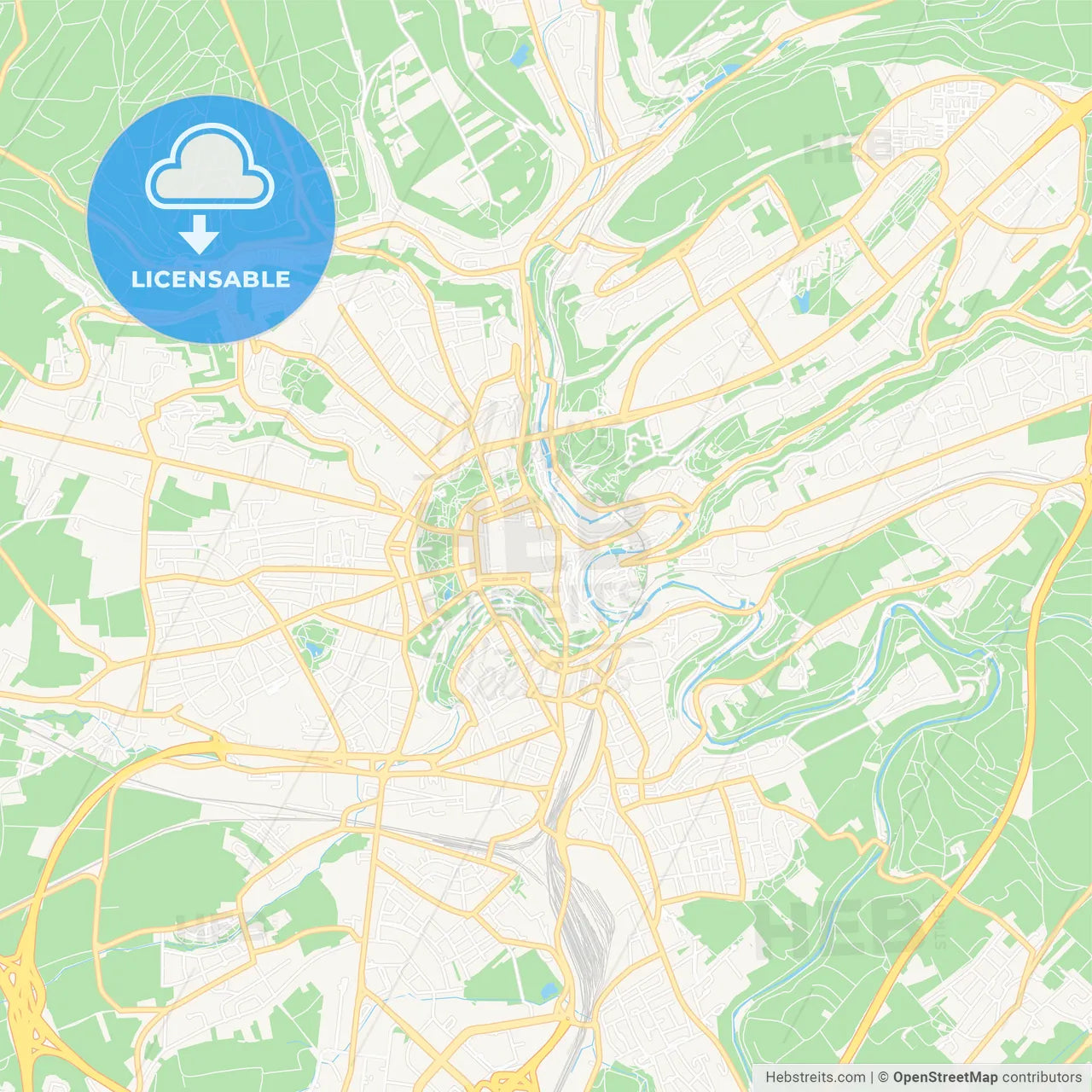 Luxembourg City, Luxembourg Vector Map - Classic Colors