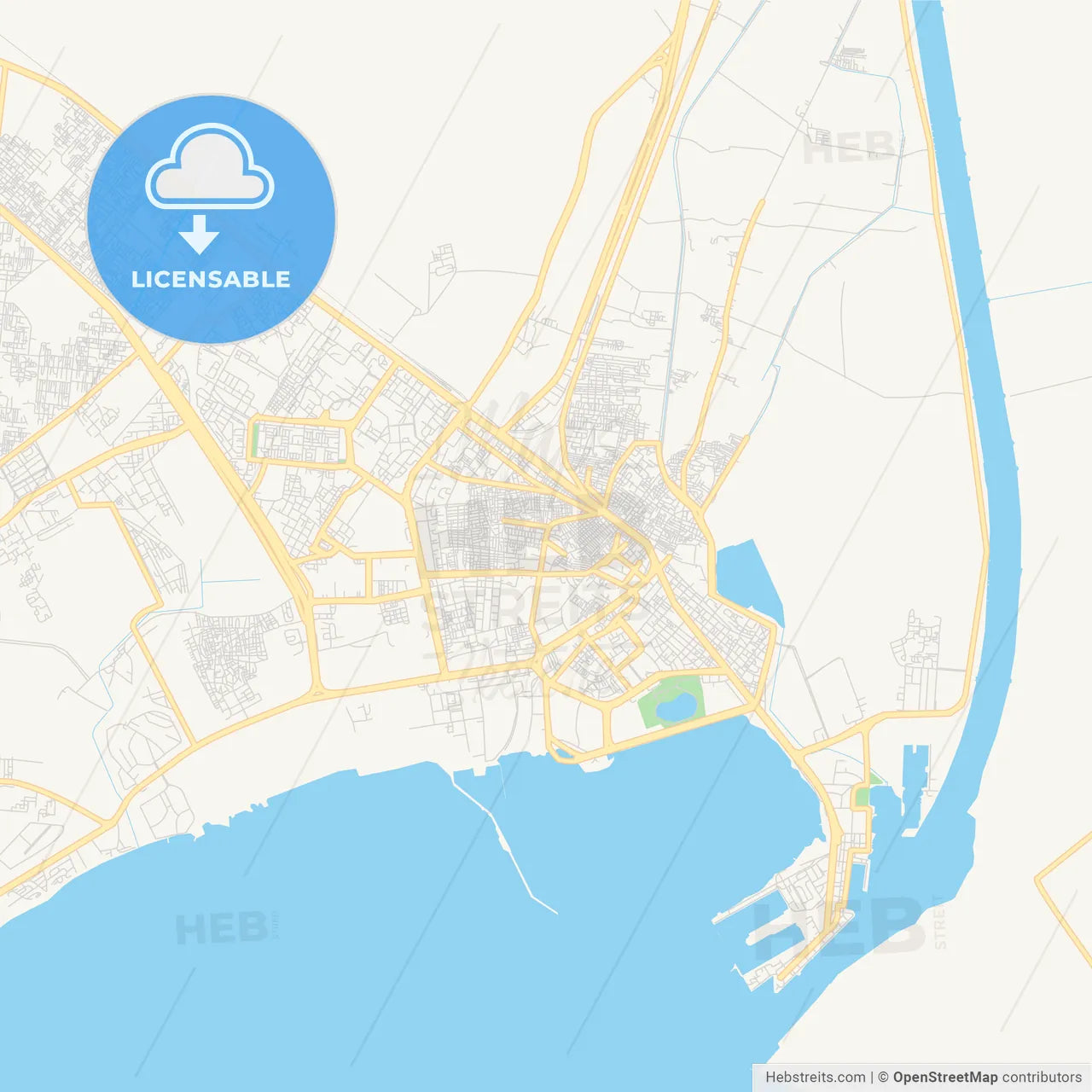 Printable street map of Suez, Egypt