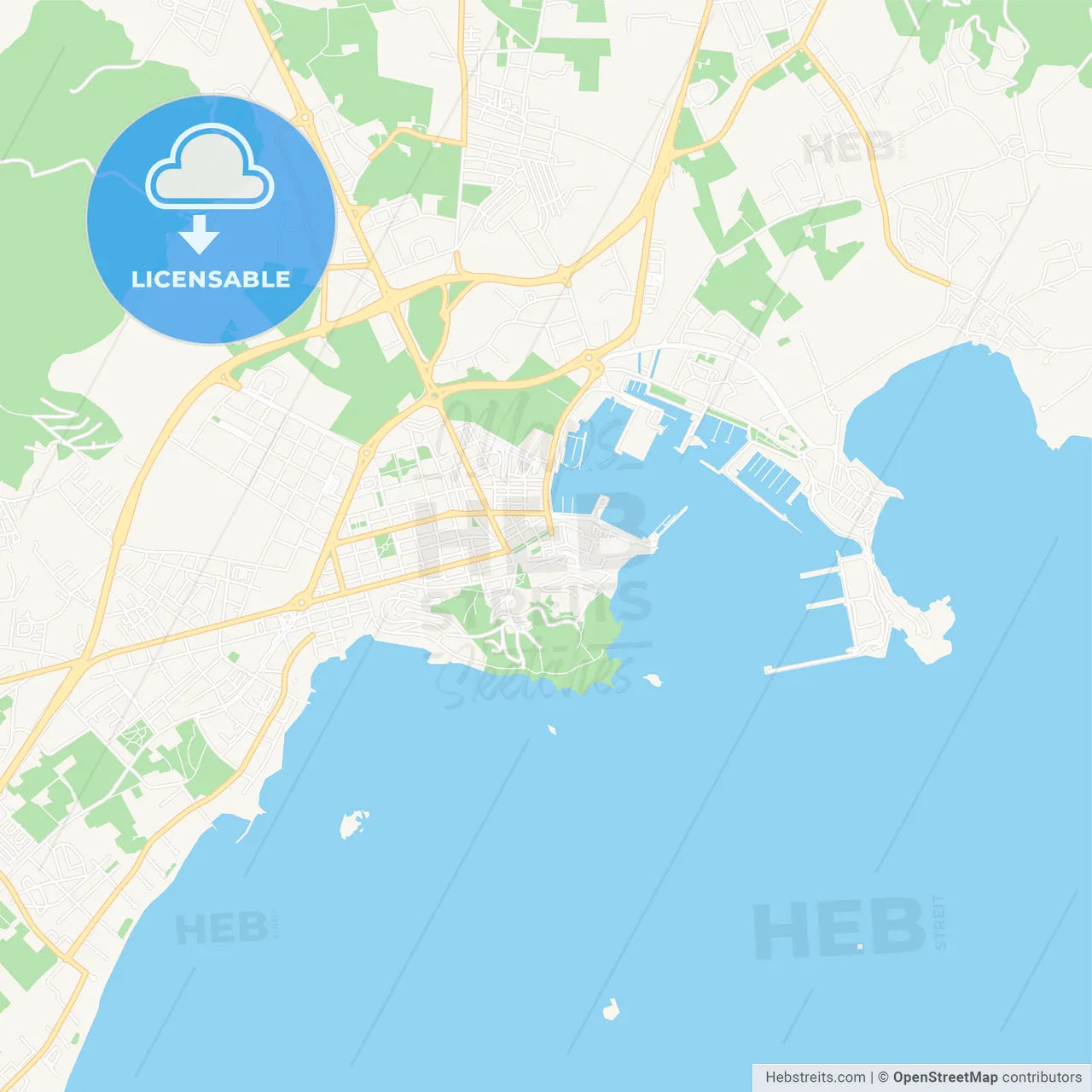 Ibiza Town, Spain Vector Map - Classic Colors