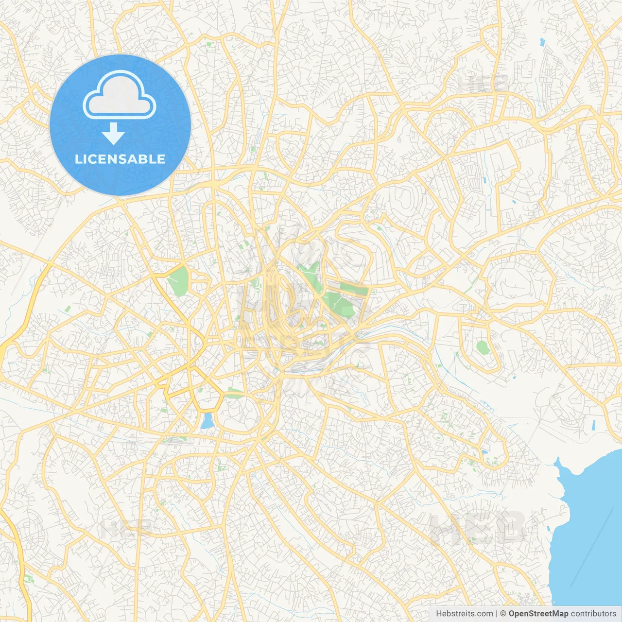 Printable street map of Kampala, Uganda