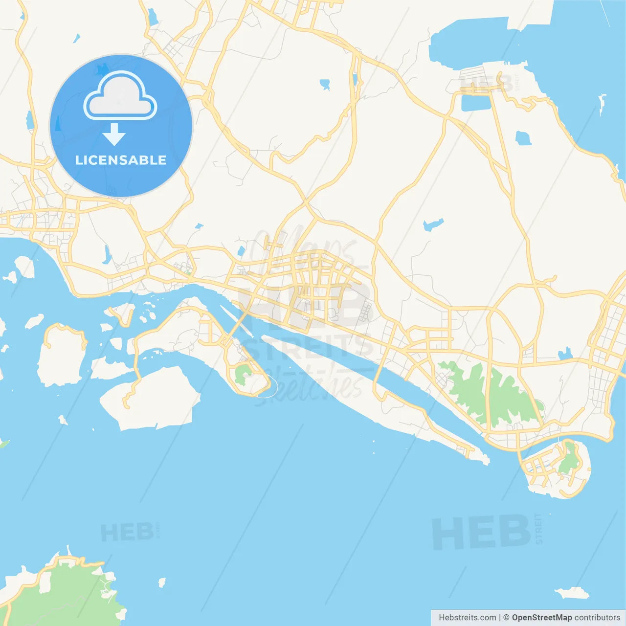 Printable street map of Zhoushan, China