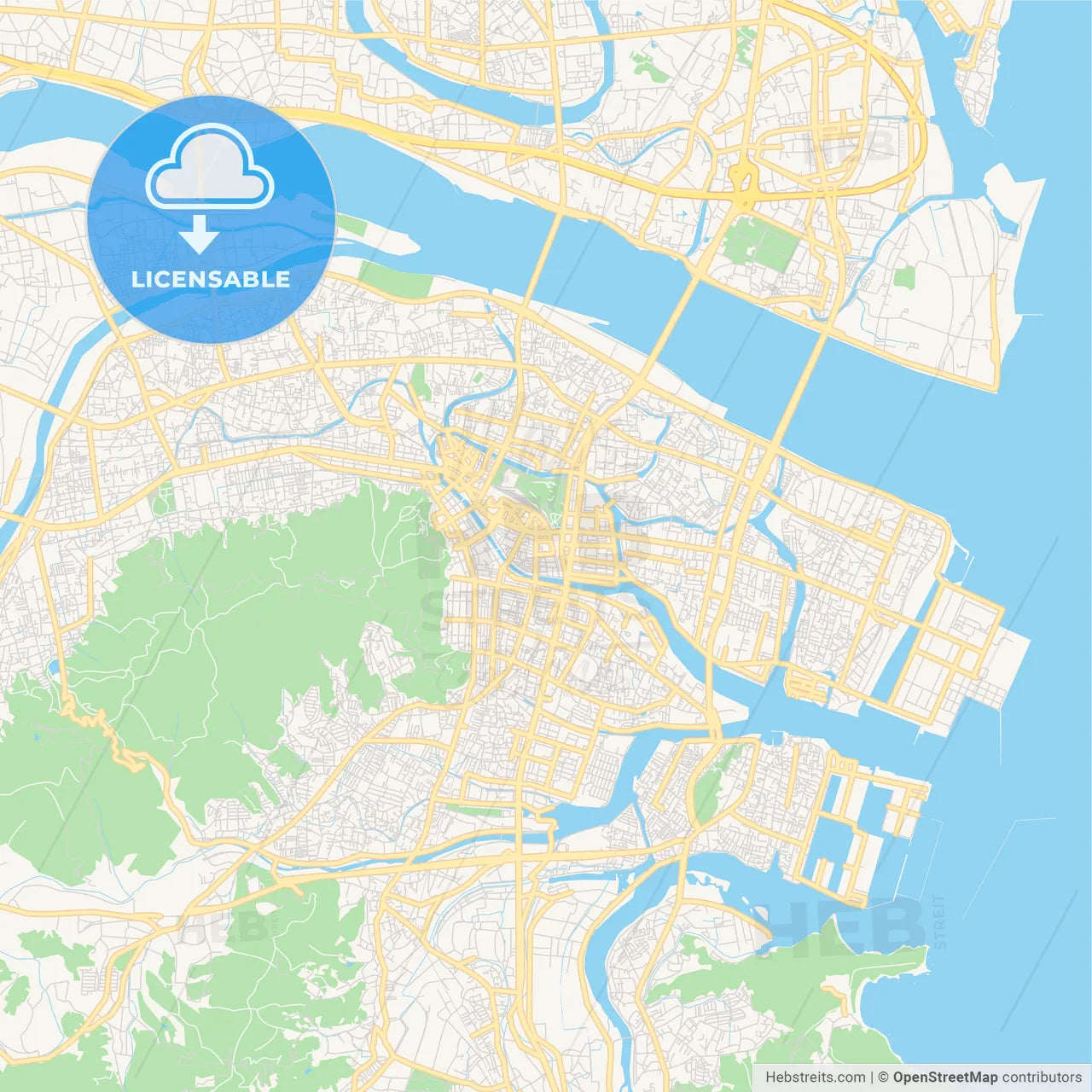 Printable street map of Tokushima, Japan