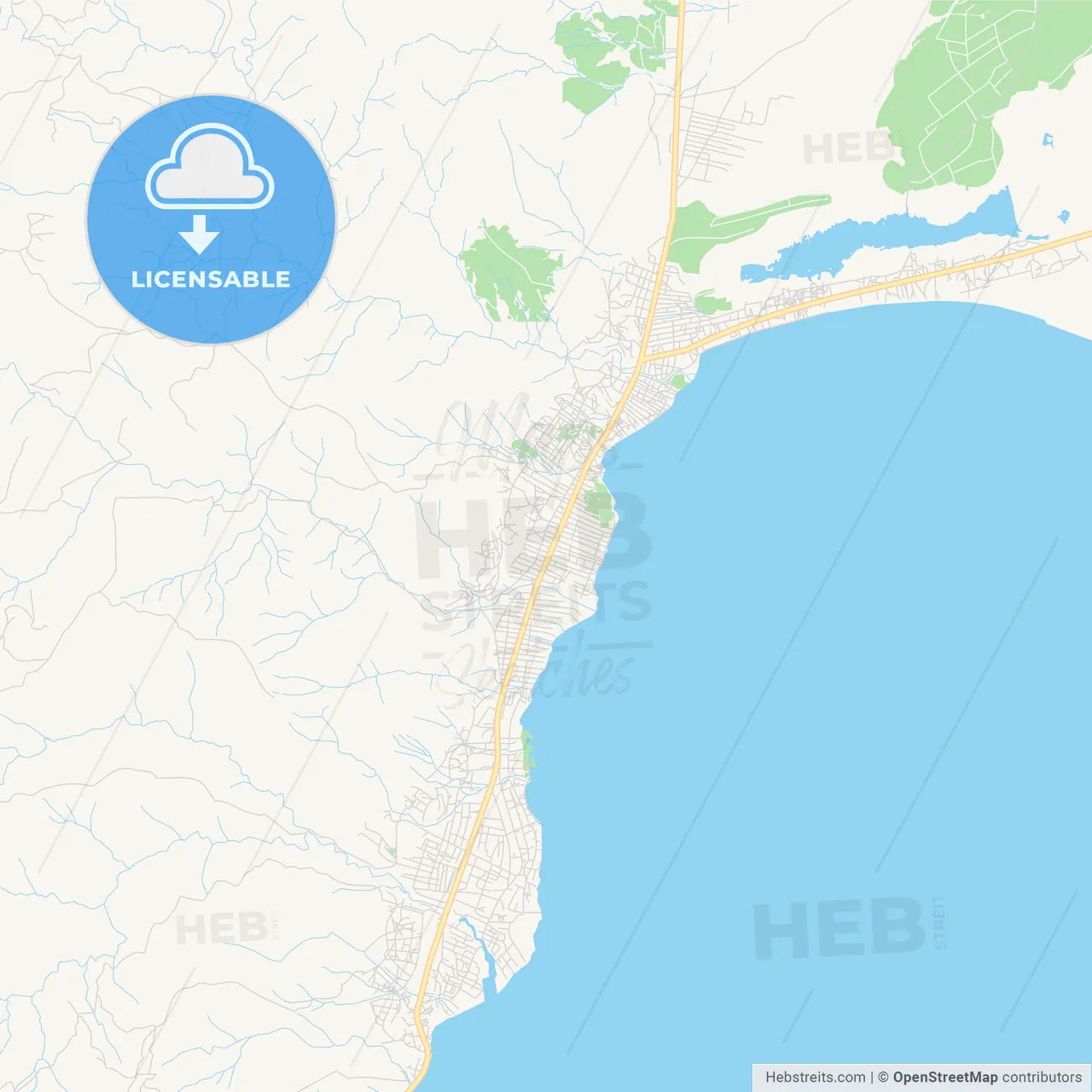 Printable street map of Uvira, DR Congo