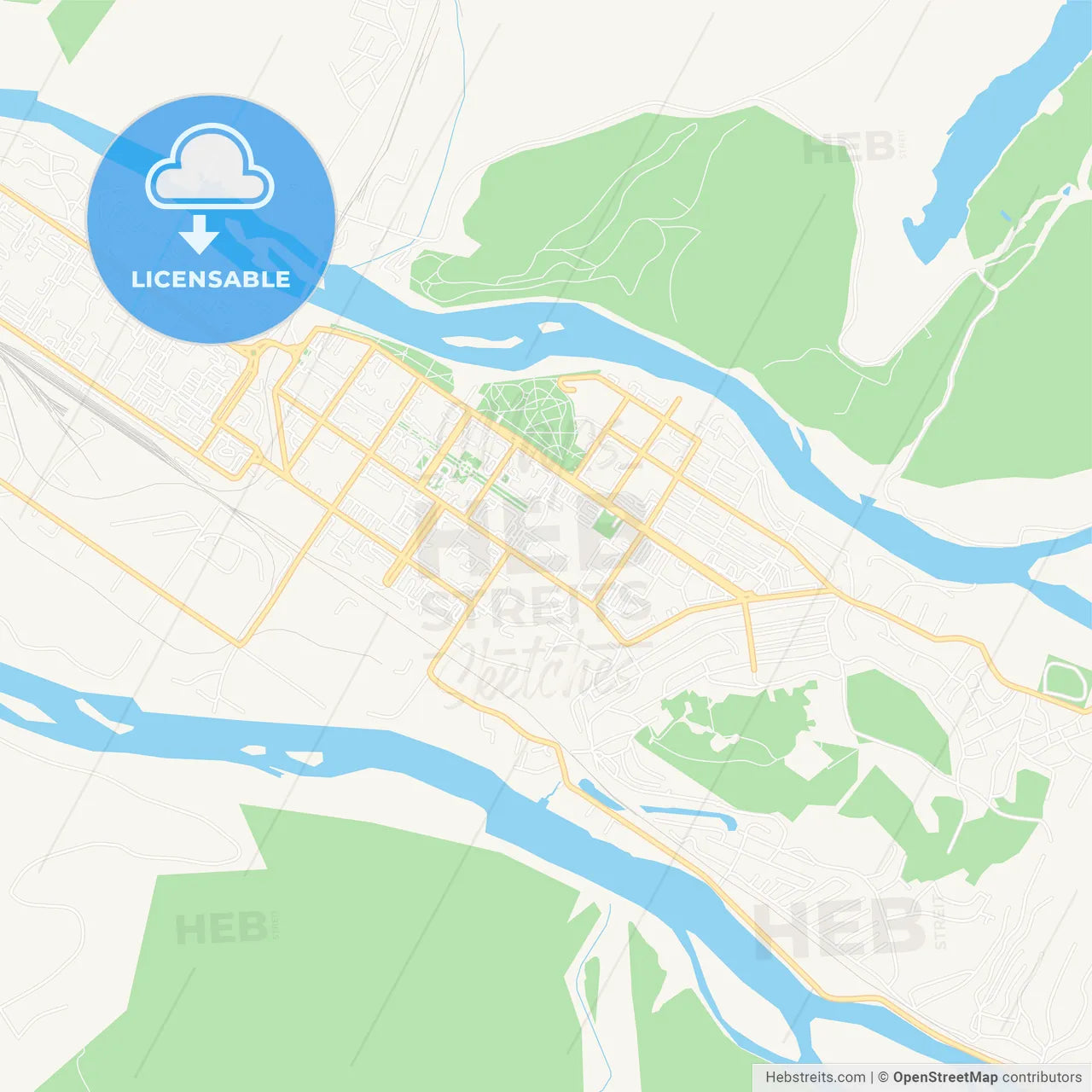 Mezhdurechensk, Russia Vector Map - Classic Colors