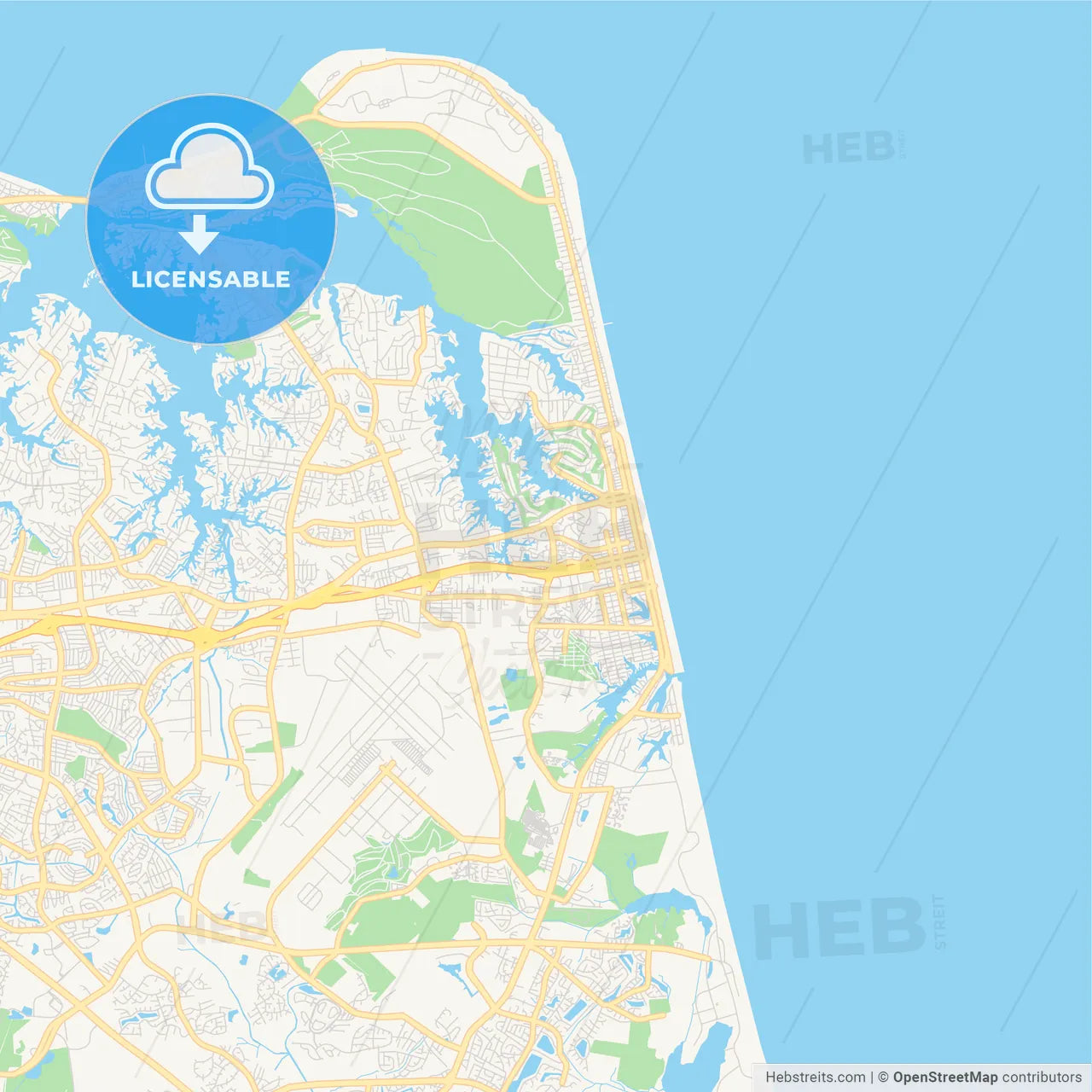Empty vector map of Virginia Beach, Virginia, USA