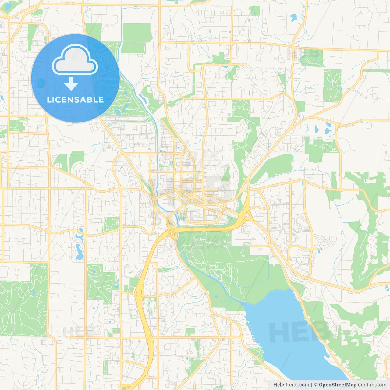 Empty vector map of Redmond, Washington, USA