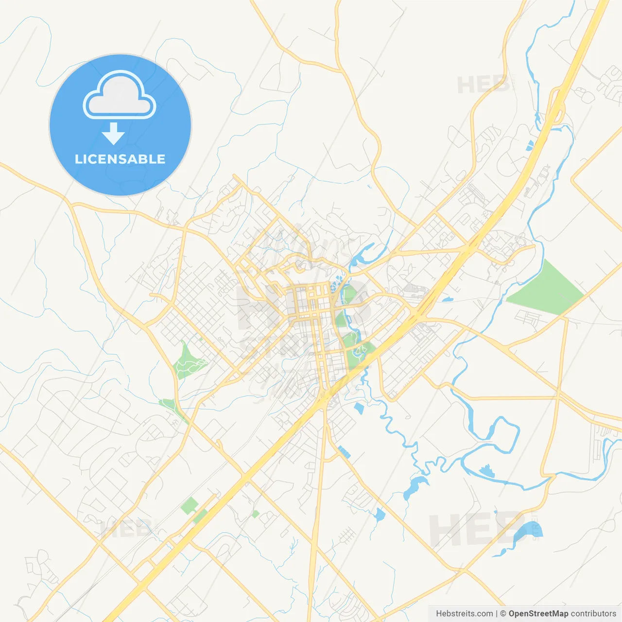 Empty vector map of San Marcos, Texas, USA