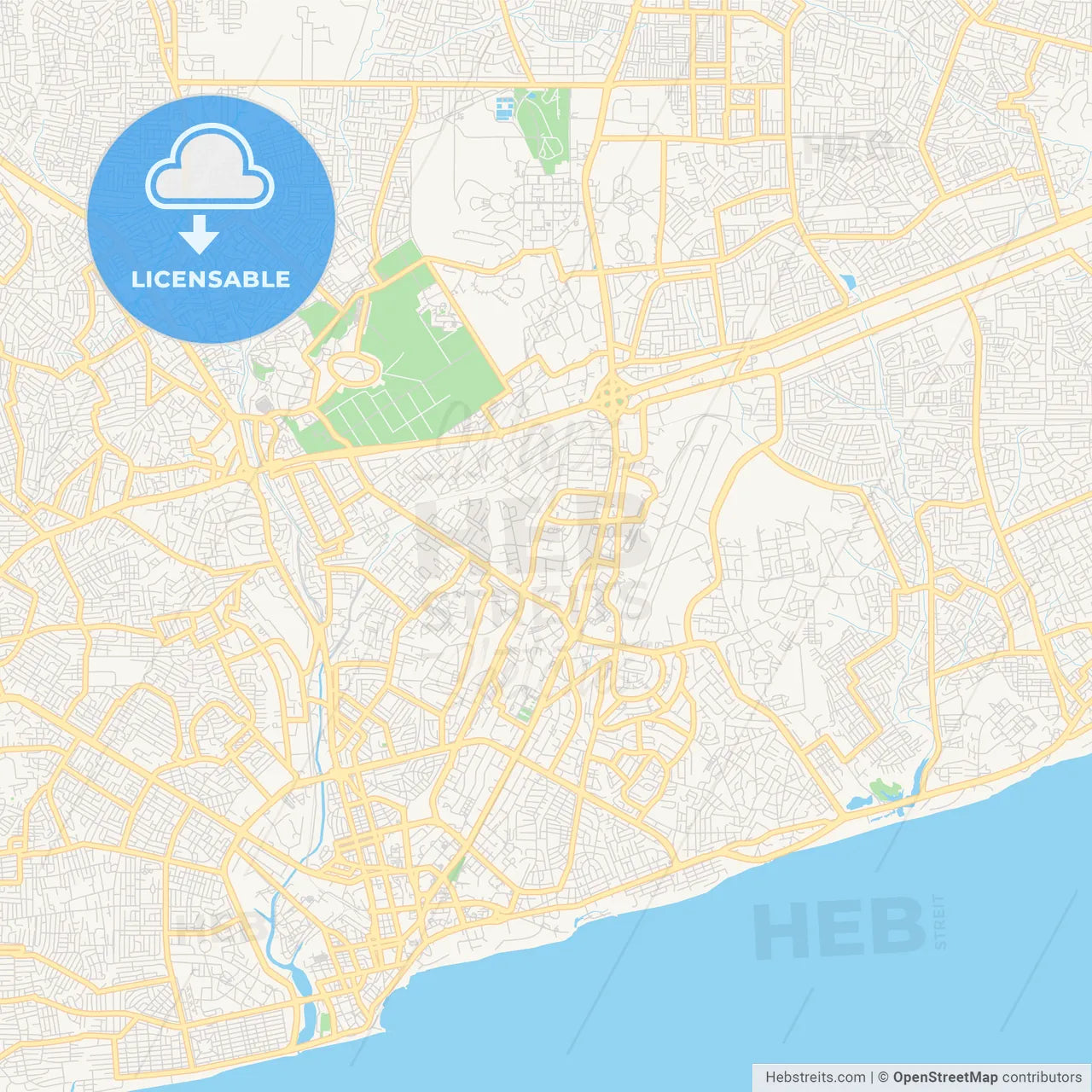 Printable street map of Accra, Ghana