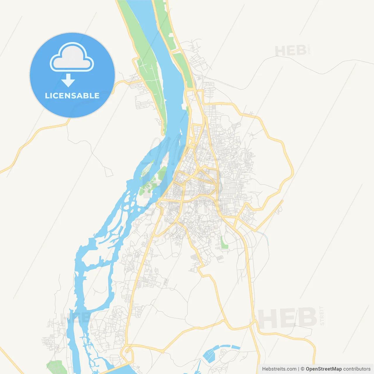 Printable street map of Aswan, Egypt