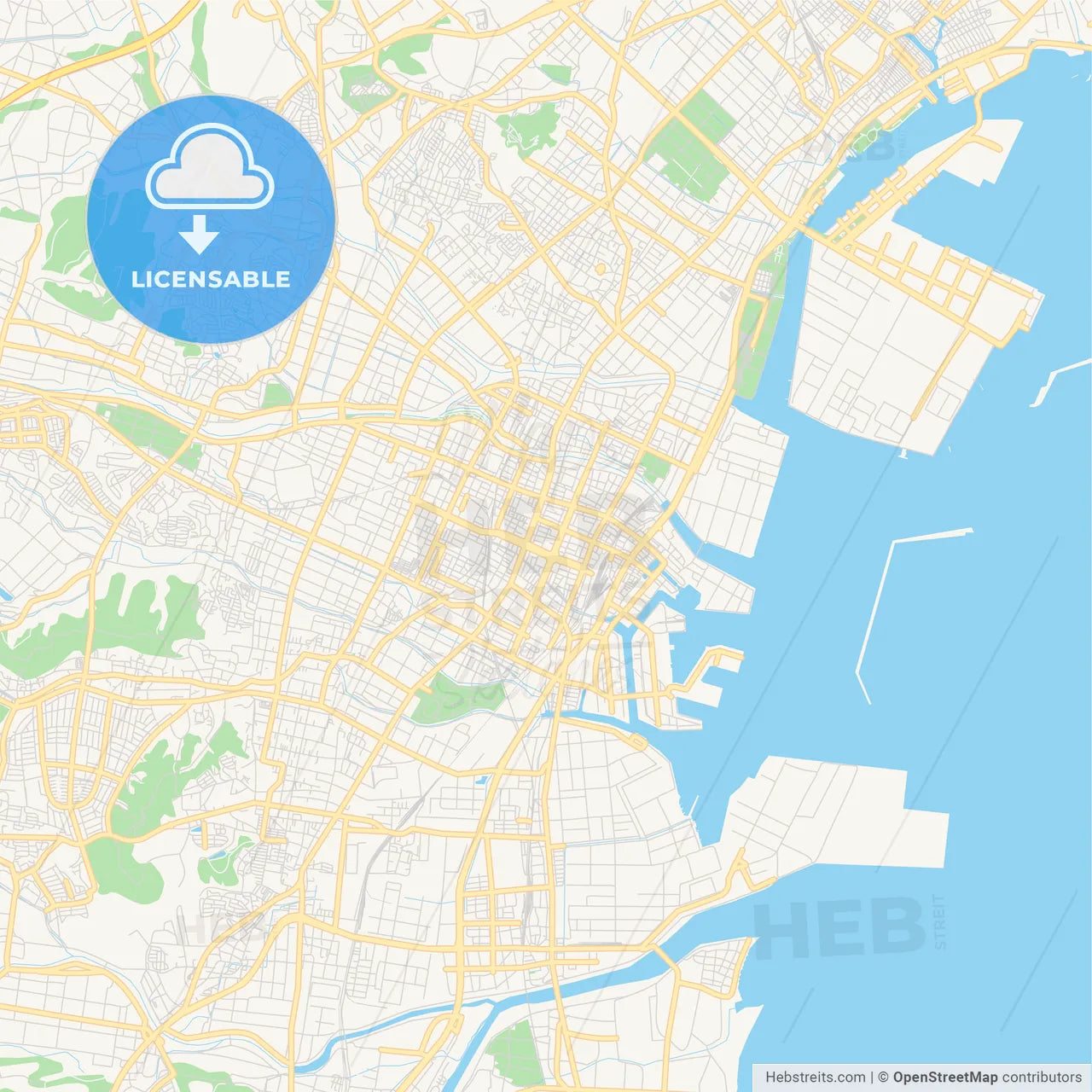 Printable street map of Yokkaichi, Japan