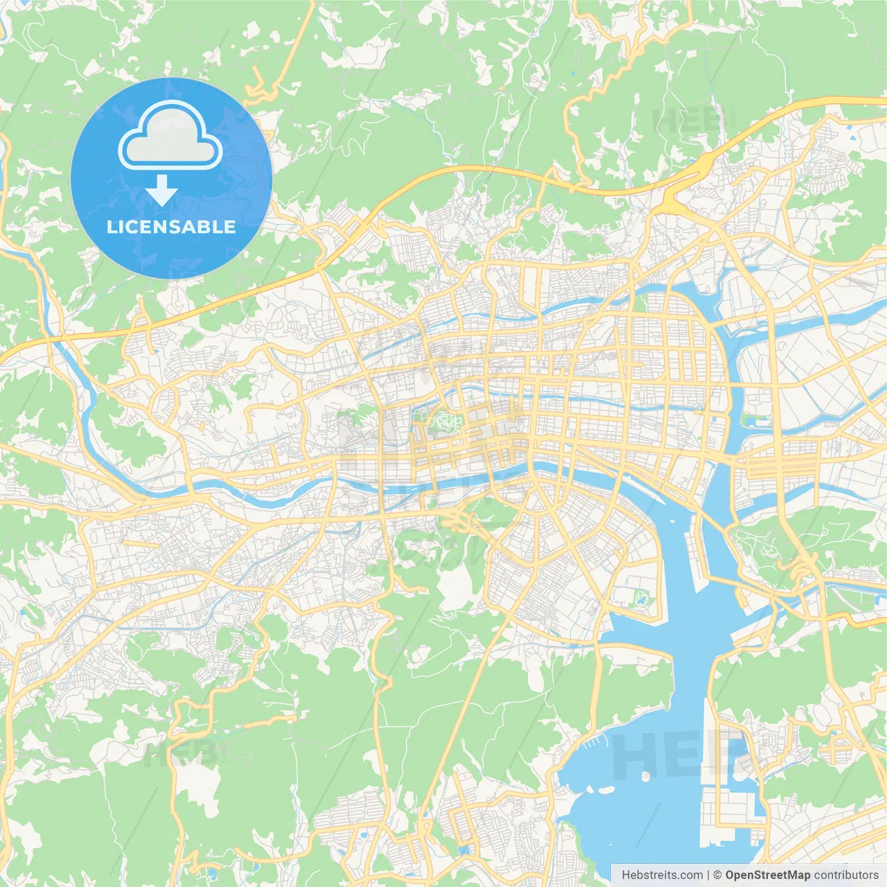 Printable street map of Kōchi, Japan