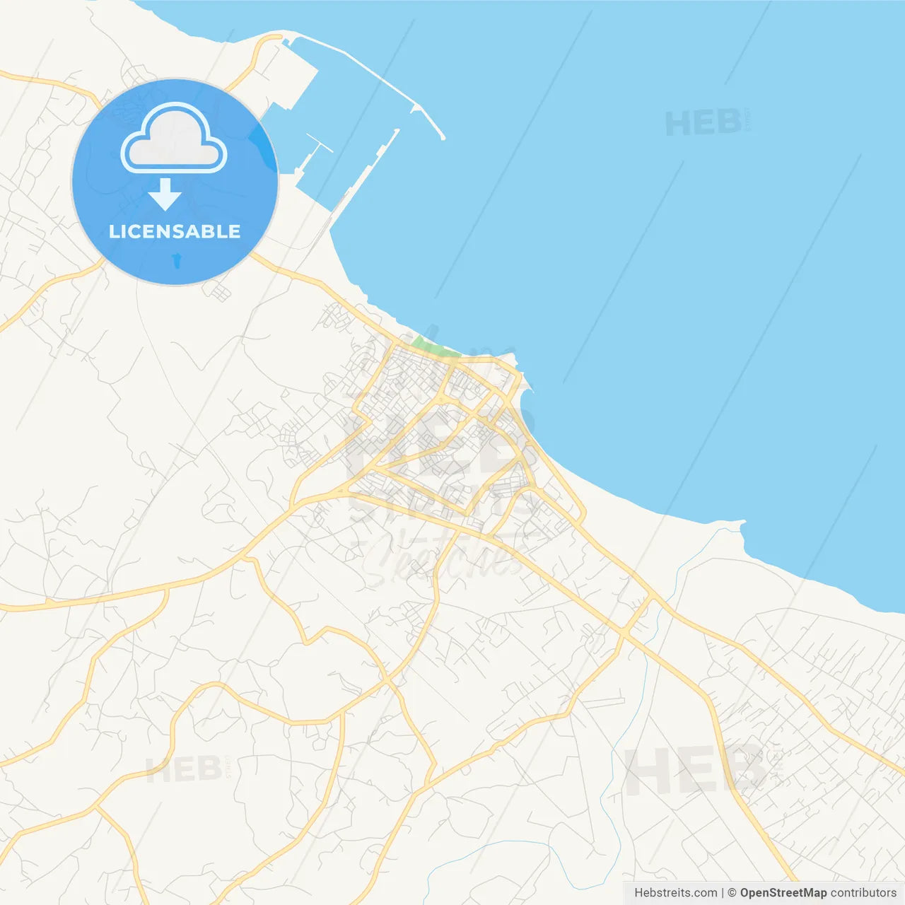 Printable street map of Al Khums, Libya
