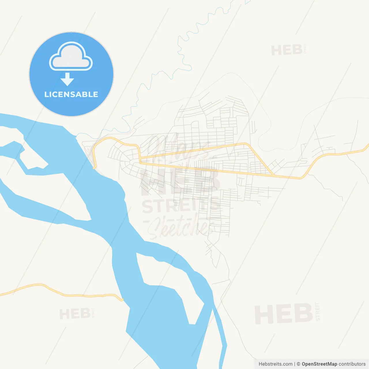 Printable street map of Ilebo, DR Congo