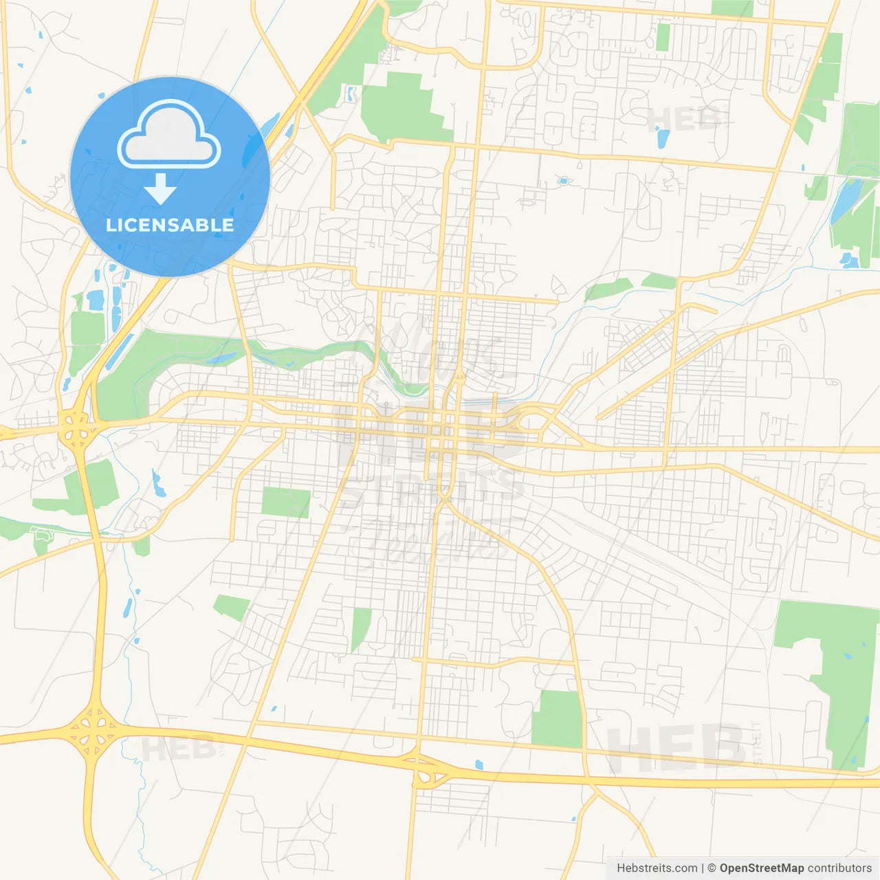 Empty vector map of Springfield, Ohio, USA