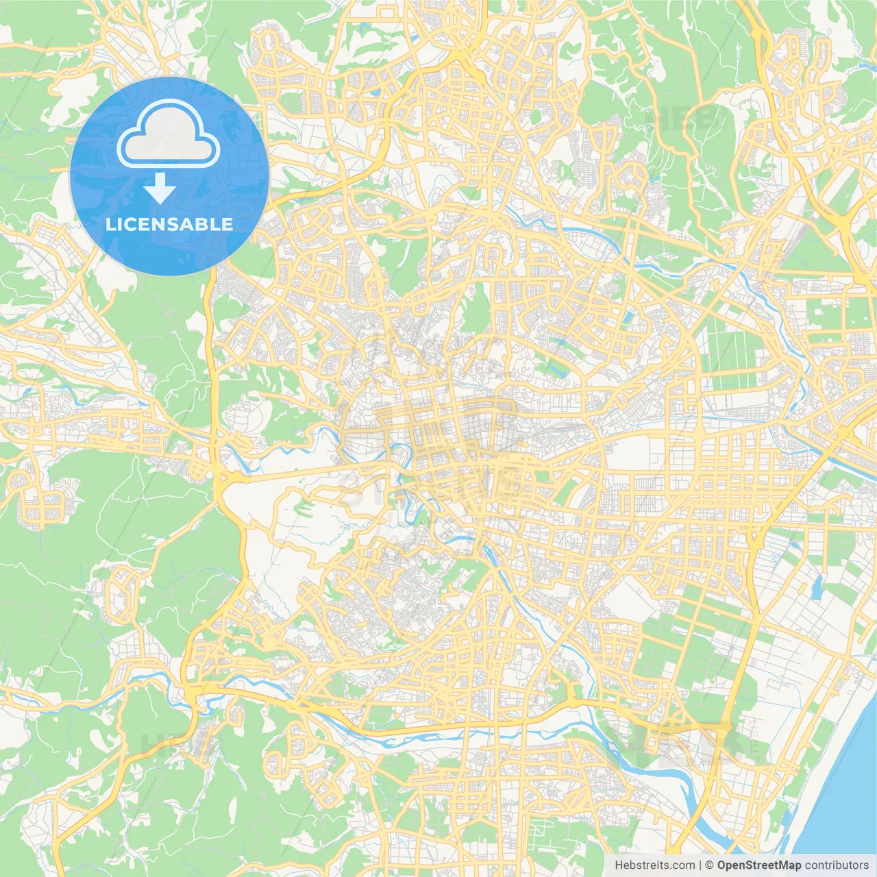 Printable street map of Sendai, Japan