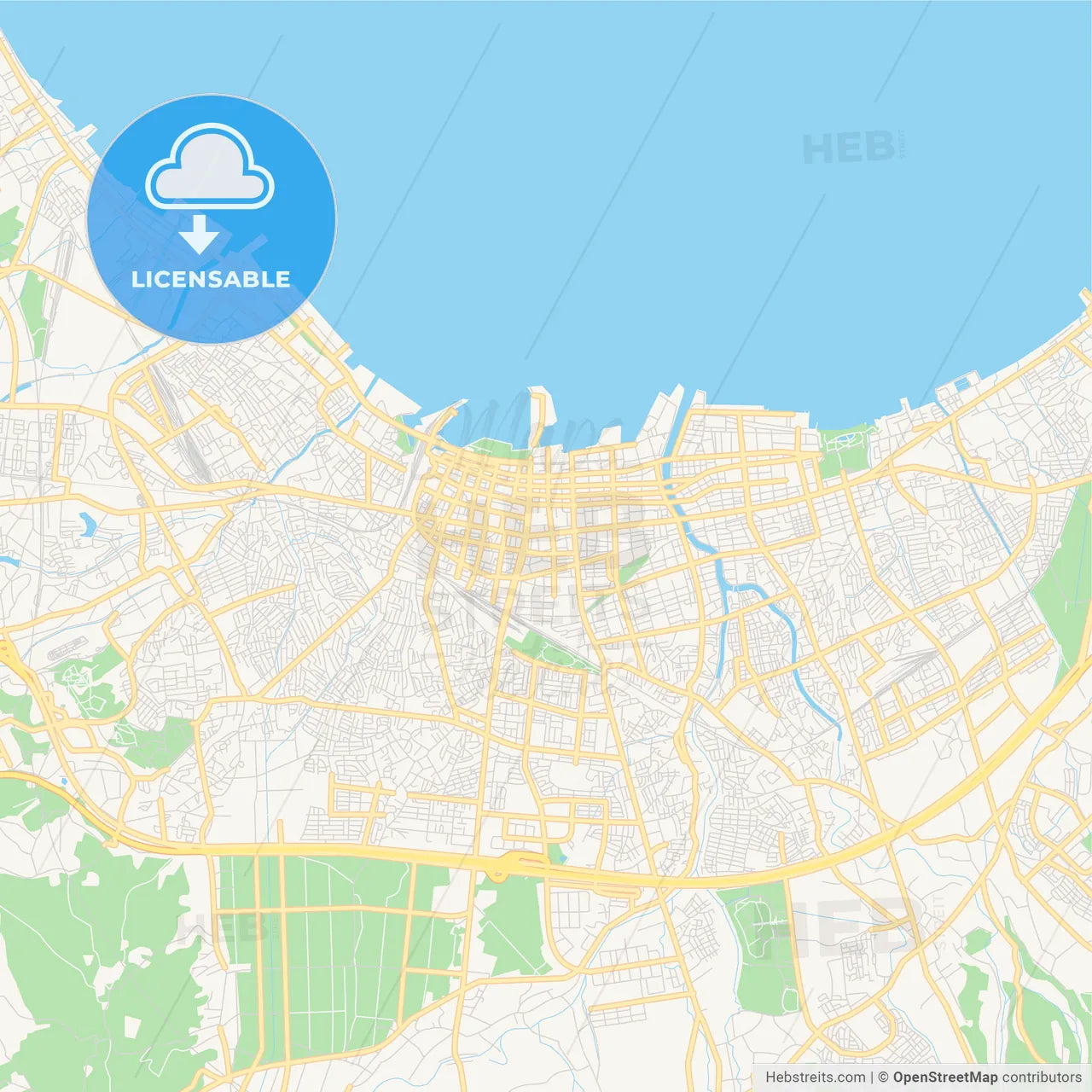Printable street map of Aomori, Japan