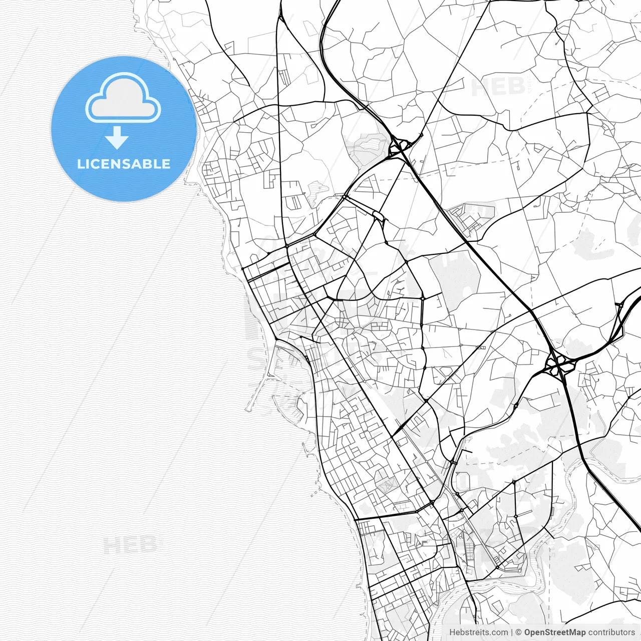 Vector PDF map of Póvoa de Varzim, Portugal