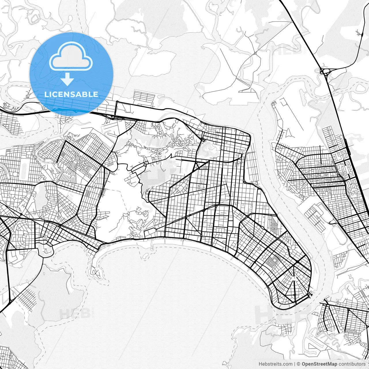 Vector PDF map of Santos, Brazil