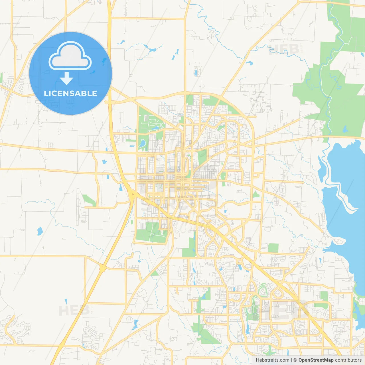 Empty vector map of Denton, Texas, USA