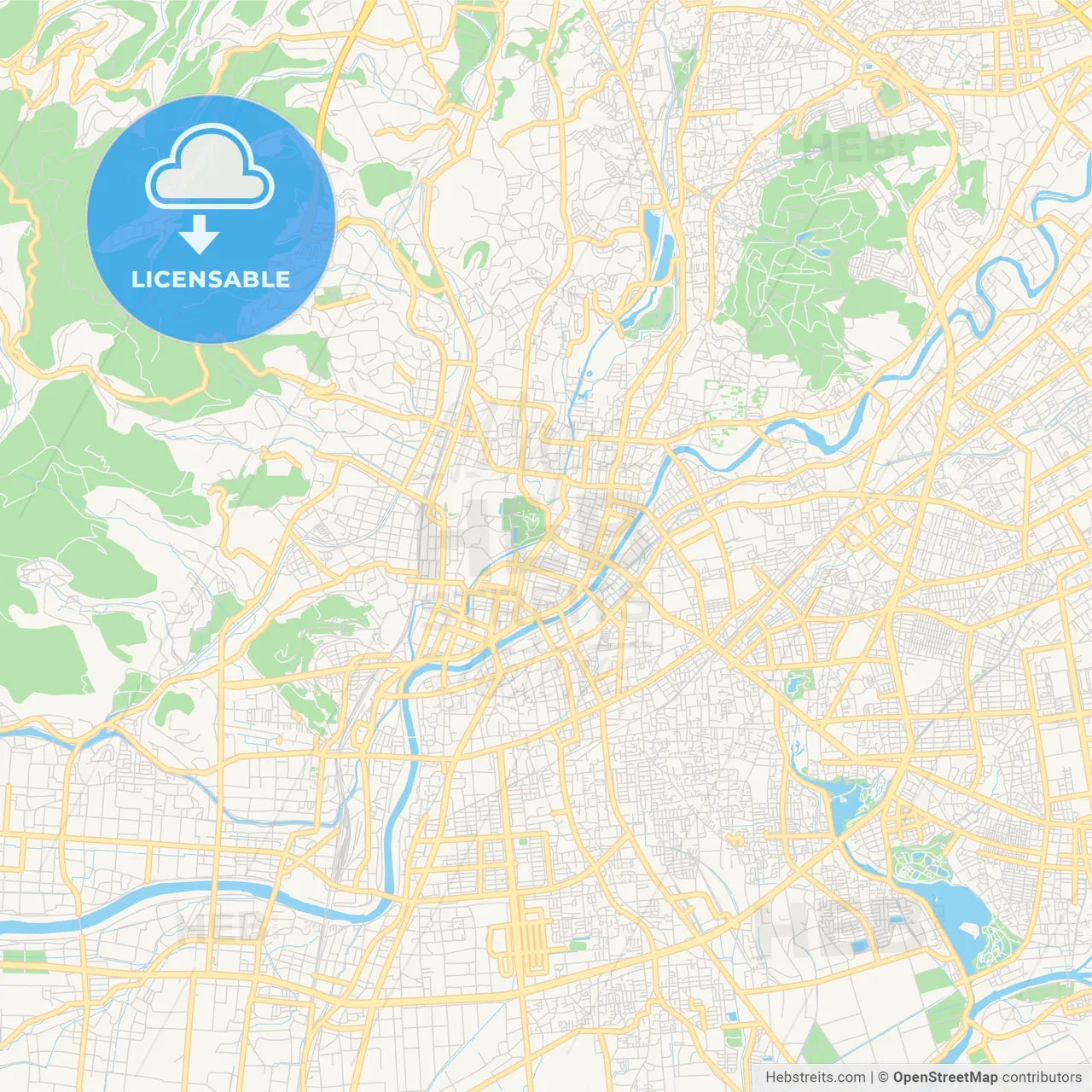 Printable street map of Kumamoto, Japan