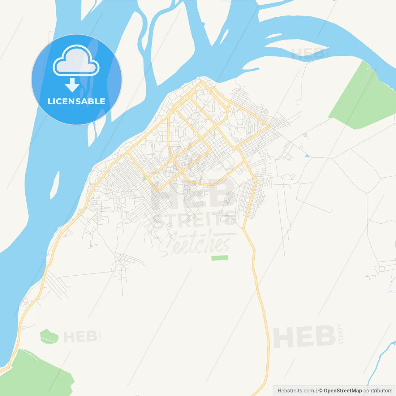 Printable street map of Mbandaka, DR Congo