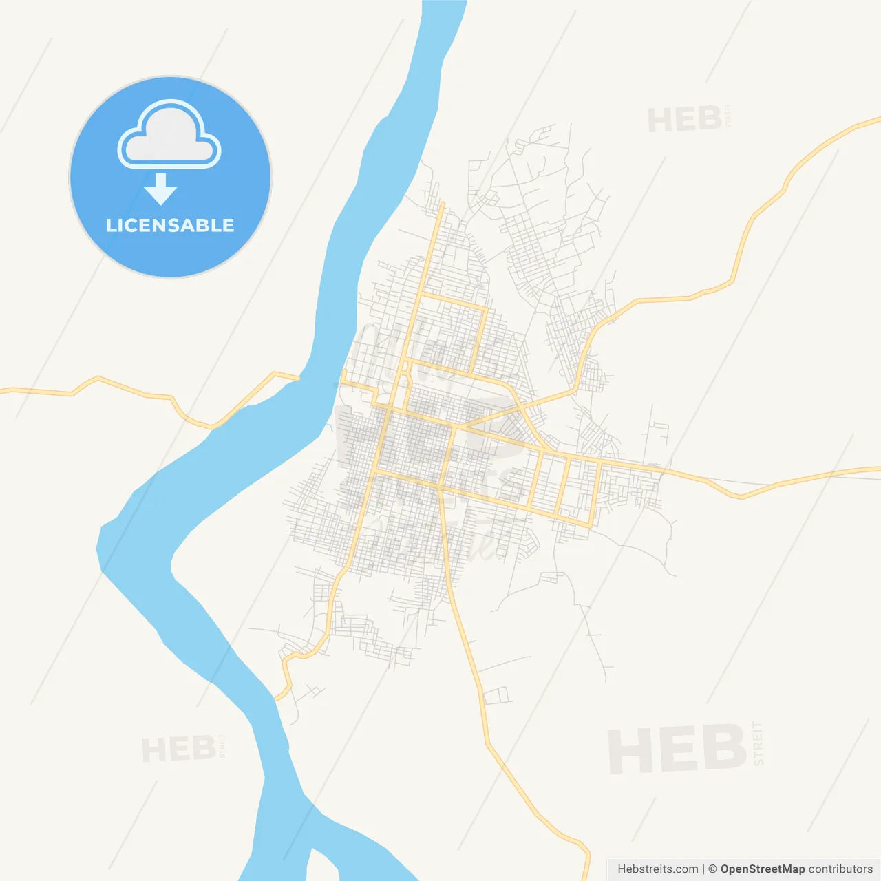 Printable street map of Bandundu, DR Congo